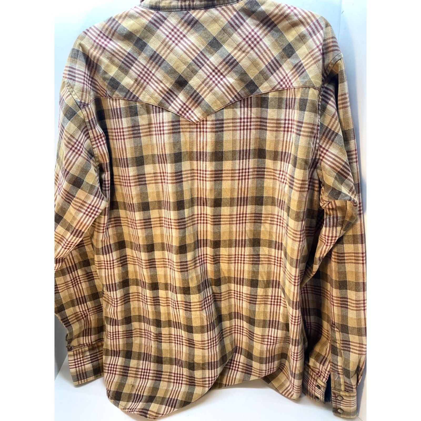 Wrangler Wrangler Pearl Snap Shirt Mens XL Brown Plaid Western Rockabilly Cowboy Button-Up Collared Long Sleeve Size US XL / EU 56 / 4 - 6 Thumbnail