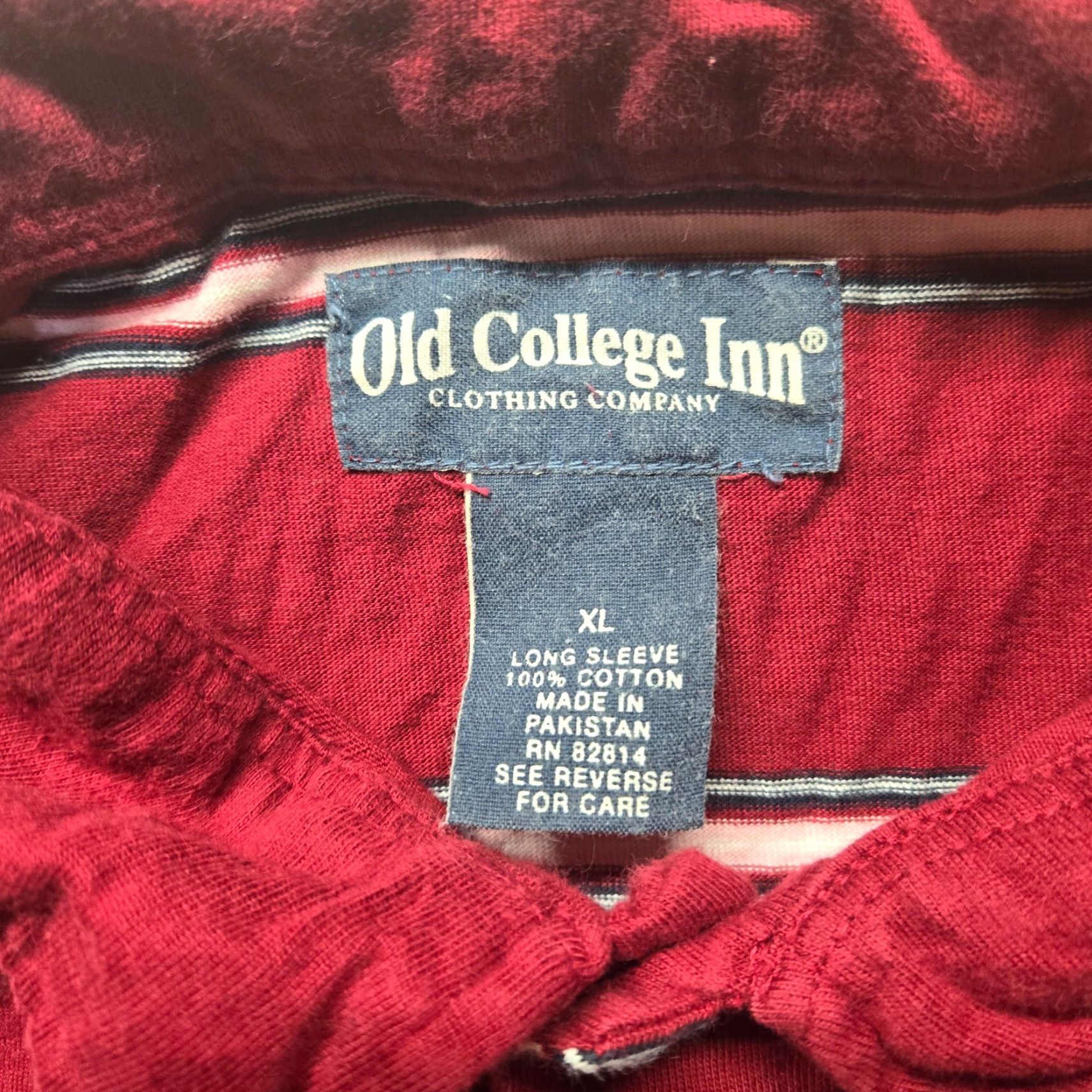Vintage Old College Inn Polo Shirt - Striped Red Short Sleeve Shirt, Adult XL, 100% Cotton, Button, Spread Collar, Regular Fit, Casual Mens Shirt Size US XL / EU 56 / 4 - 3 Thumbnail