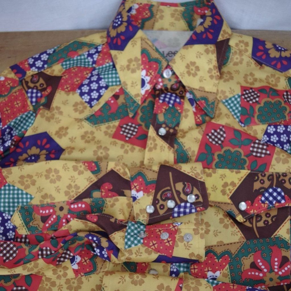 Lee Vintage Snap Button Patchwork Pattern Western Shirt 15.5-34 Size US M / EU 48-50 / 2 - 3 Thumbnail