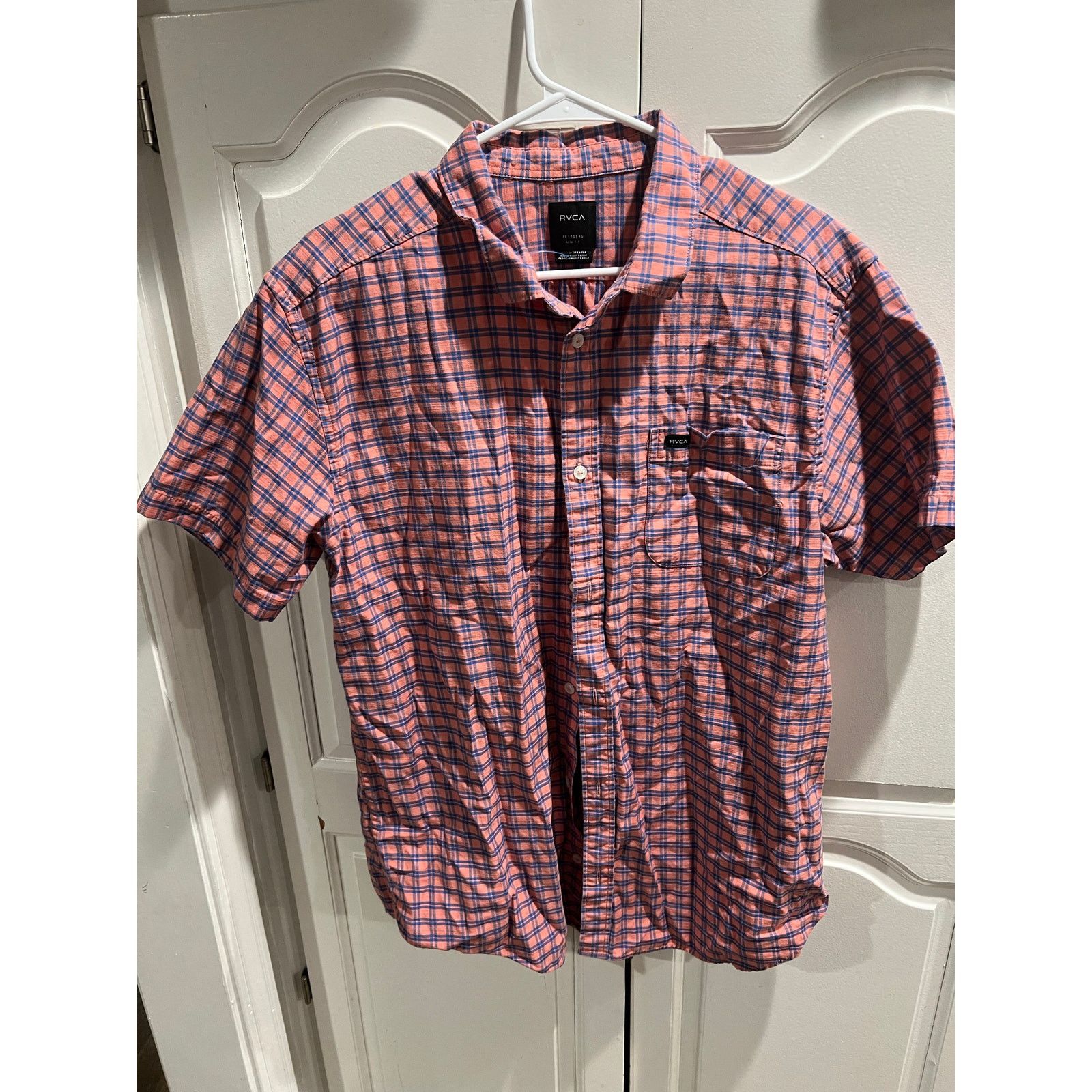 RVCA RVCA Slim Fit Short Sleeve Button Shirt XL Plaid Pink Blue Size US XL / EU 56 / 4 - 6 Thumbnail