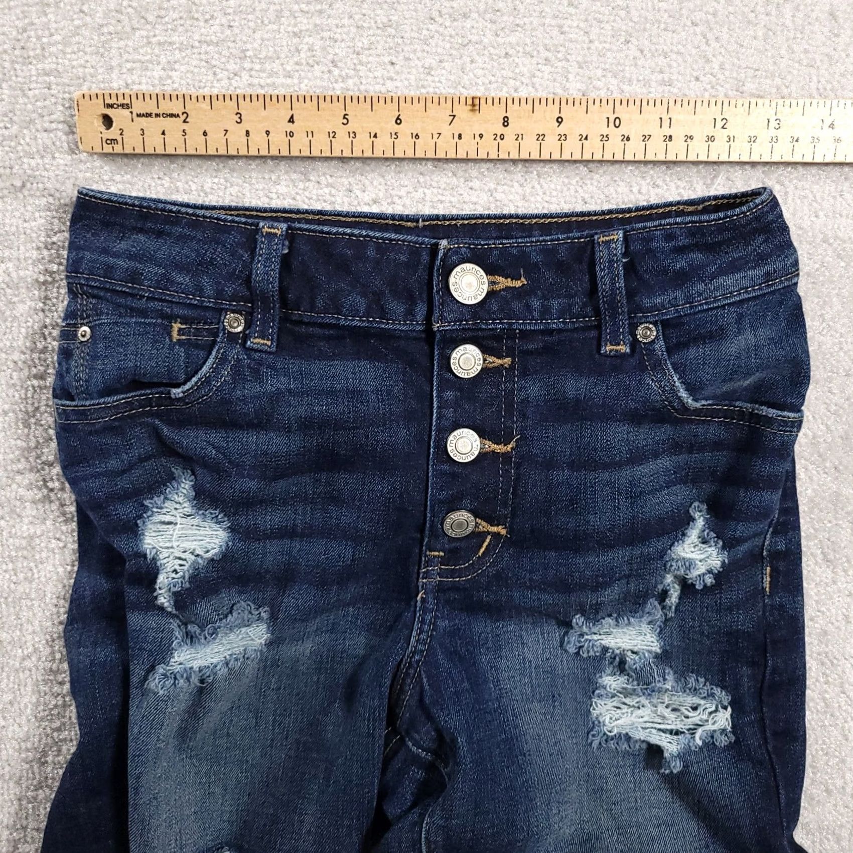 Vintage Maurices Denim Jean Shorts Womens 2 High Rise Distressed Blue Button Fly - Vintage Size 26" / US 2 / IT 38 - 4 Thumbnail