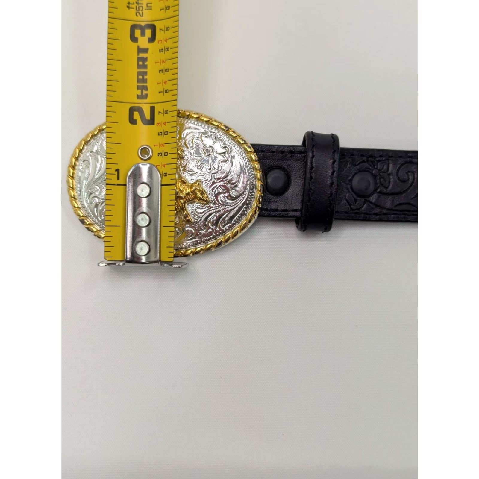 Vintage Nocona Belt Women 20 Black Floral Tooled Leather Buckle Western Belt Glitter Rodeo Buckle Womens 33-37" 1 inch Leather Belt Size ONE SIZE - 5 Thumbnail