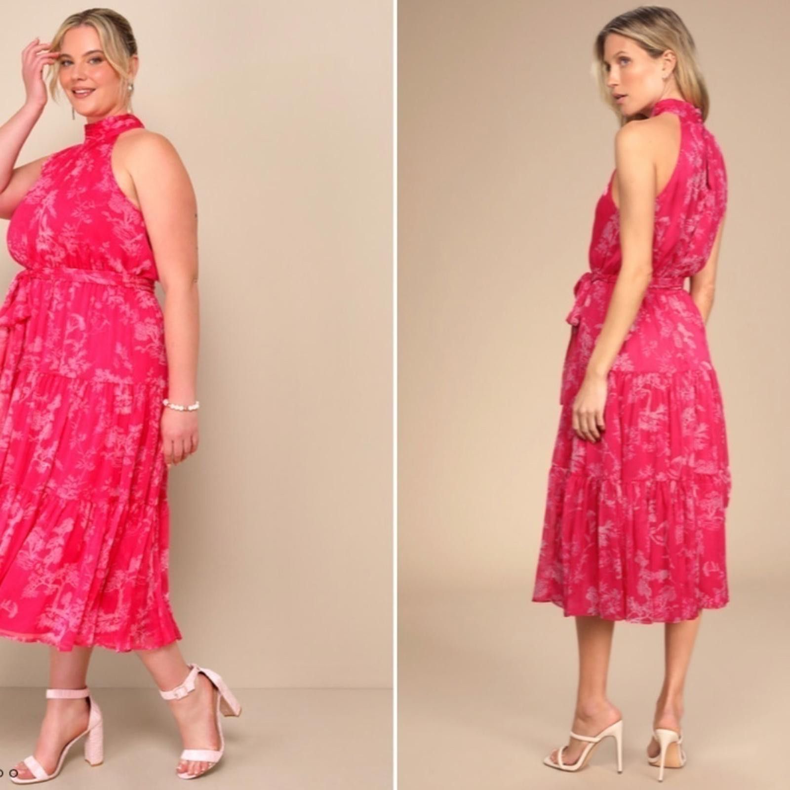 Lulus LULU's Floral Sexy Flowy Chic Halter Neck Hot Pink Midi Size S / US 4 / IT 40 - 4 Thumbnail