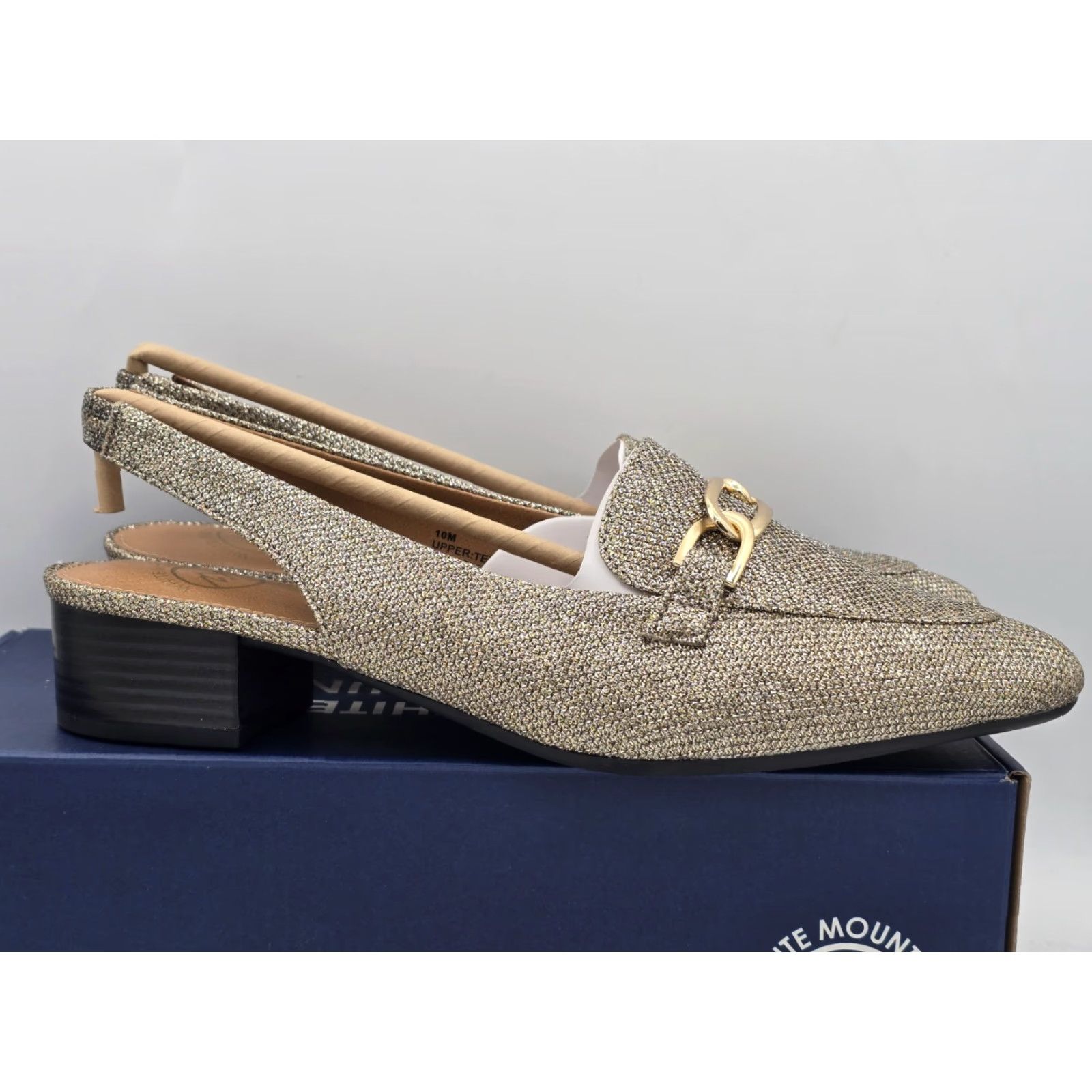 Vintage White Mountain Slingback Heels Women’s Gold Glitter Sz 10 M NIB - 90s? Size US 10 / IT 40 - 7 Thumbnail