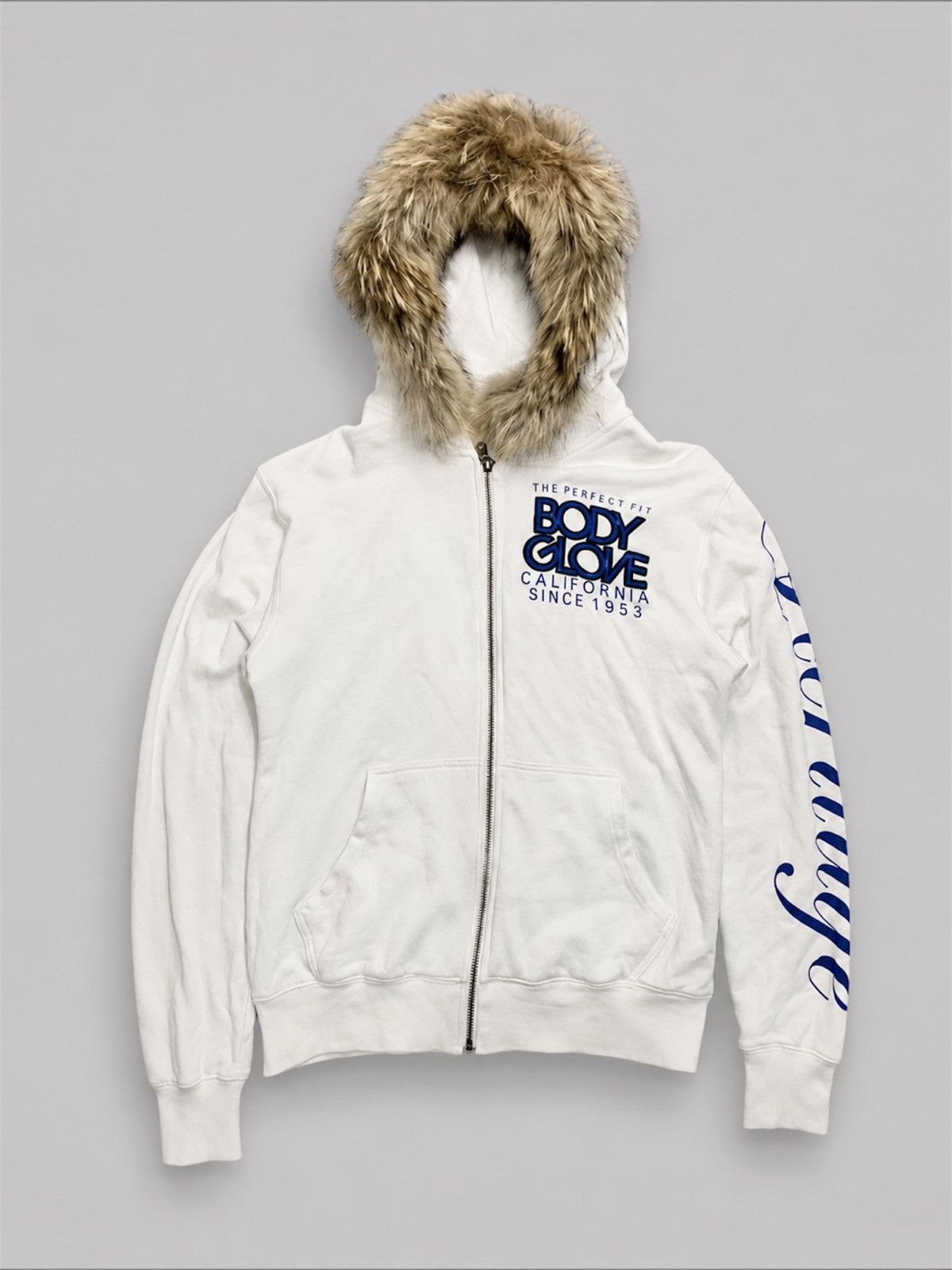Japanese Brand Vintage Gothic Body Glove White Poem Zip Faux Fur Hoodie Size US S / EU 44-46 / 1 - 1 Thumbnail