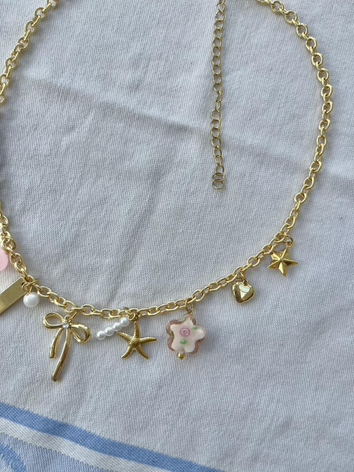 Other Gold plated pink beaded bow starfish charm pendant necklace Size ONE SIZE - 3 Thumbnail