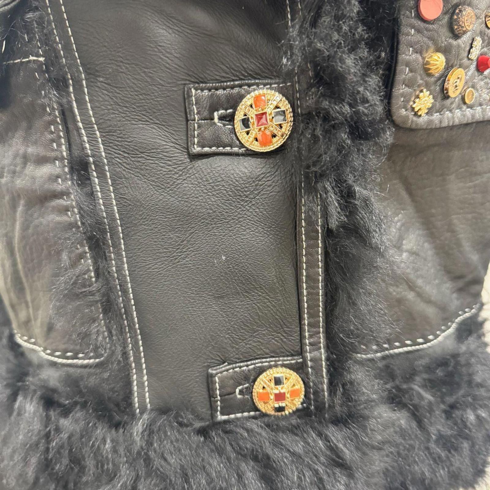Other Vintage Black Gold Embellished Shearling Statement Jacket Size M / US 6-8 / IT 42-44 - 6 Thumbnail