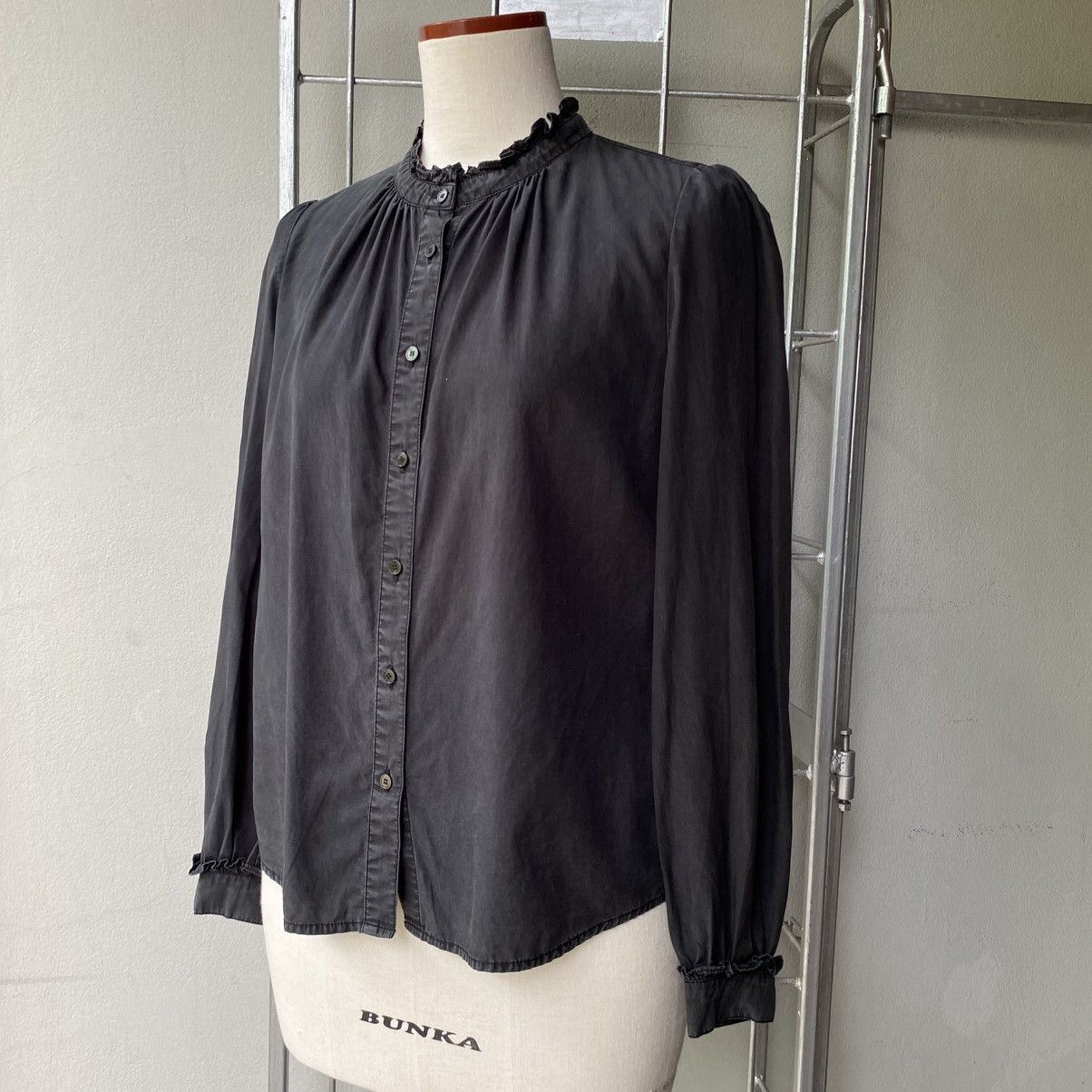 Japanese Brand LA MARINE FRANÇAISE Black Ruffle Collar Puff Shoulder Shirt Size M / US 6-8 / IT 42-44 - 18 Thumbnail
