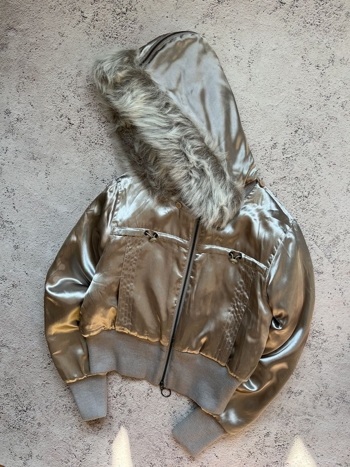Le Grande Bleu (L.G.B.) Y2K RARE FAUX FUR CROPPED BOMBER JACKET JAPANESE GOA STYLE Size M / US 6-8 / IT 42-44 - 1 Thumbnail