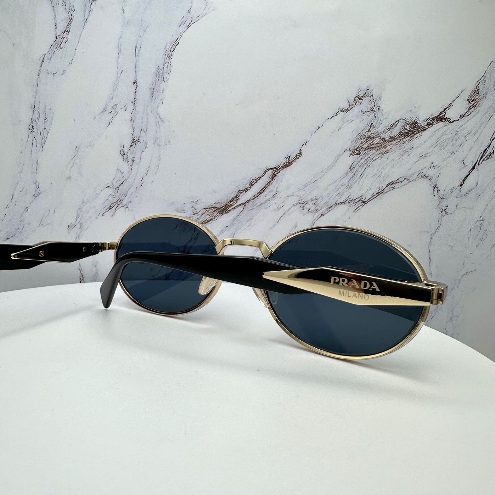 Prada New PRADA Sunglasses Metal Oval Black PRADA Symbole Logo Size ONE SIZE - 13 Thumbnail