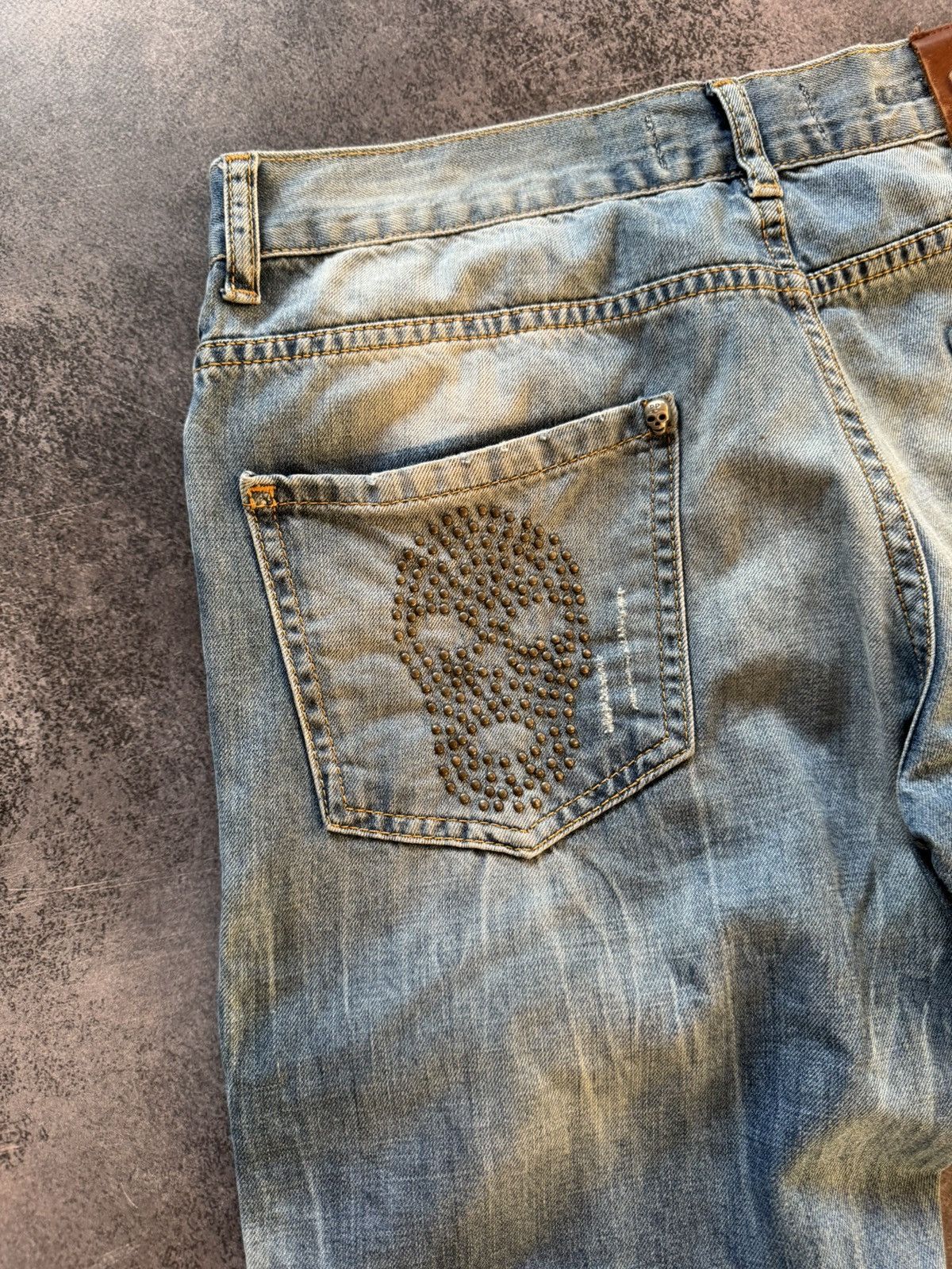 Hysteric Glamour Philip Plein Skull Embossed Crash Distressed Straight Jeans Size US 30 / EU 46 - 4 Thumbnail