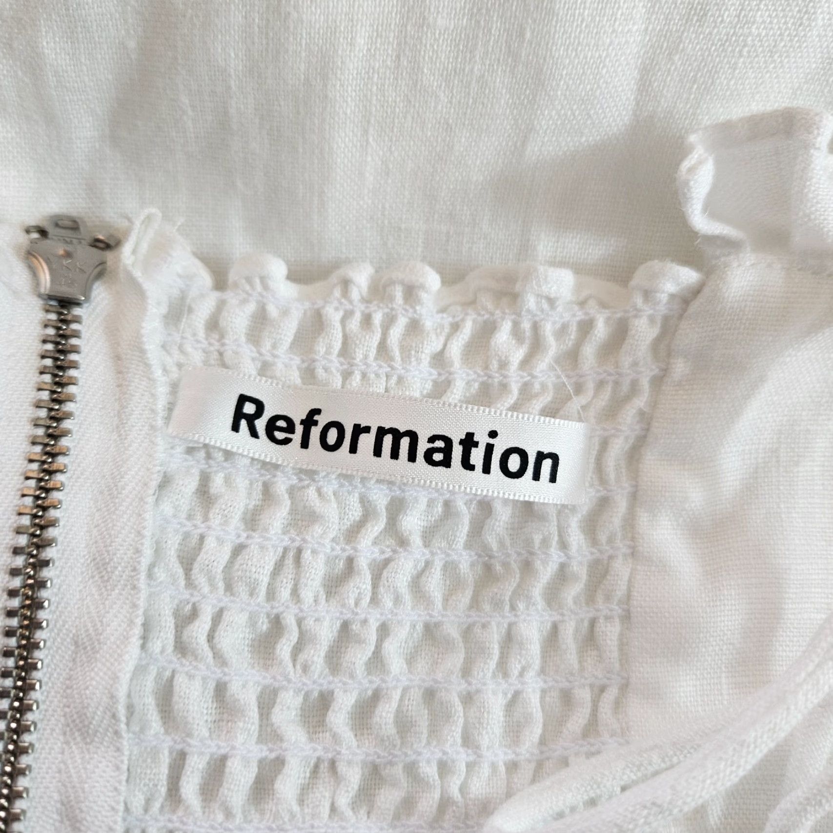 Reformation Reformation Womens Dress Solid White Linen Smocked Spaghetti Strap Size 20 Size 3XL / US 20-22 - 6 Thumbnail