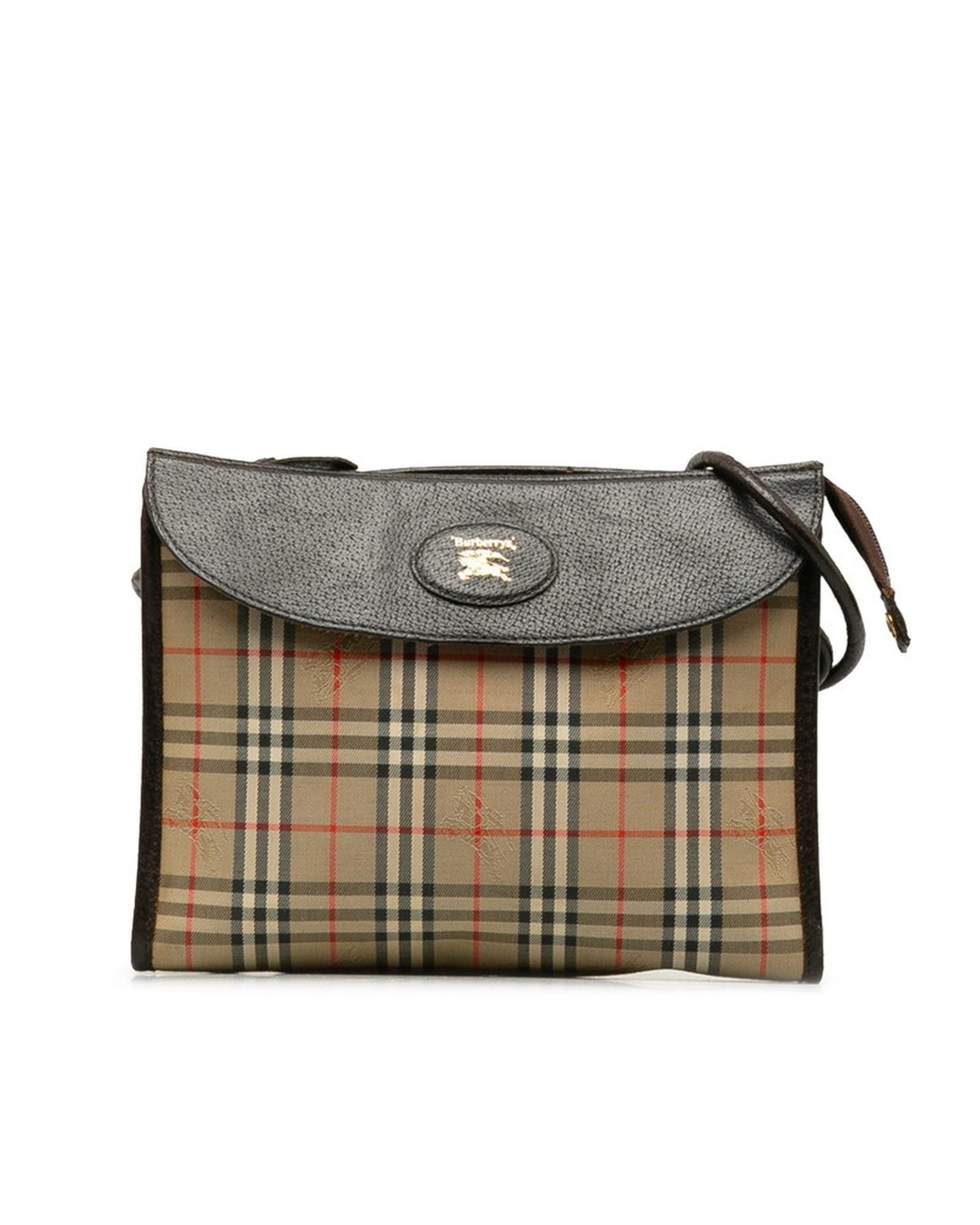 image of Burberry Check Print Canvas & Leather Crossbody Bag in Brown, Women's