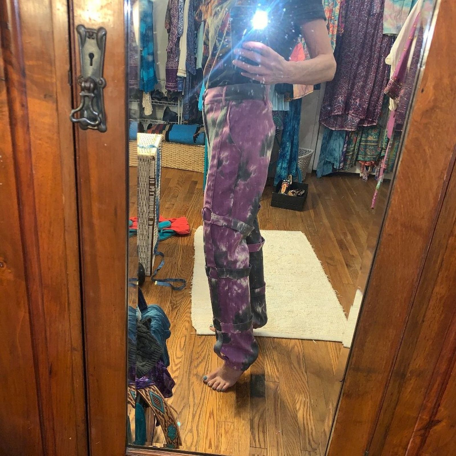 Other NWT Y2K TIE DYE BUCKLED O RING CARGO UTILITY PANTS Size 28" / US 6 / IT 42 - 4 Thumbnail