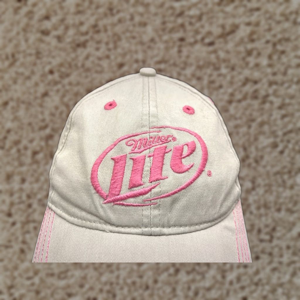 Vintage Miller Lite Hat Cap Strap Back Women One Size White Pink Floral 100% Cotton Baseball Cap Adjustable Womens Hats Accessories Size ONE SIZE - 1 Thumbnail