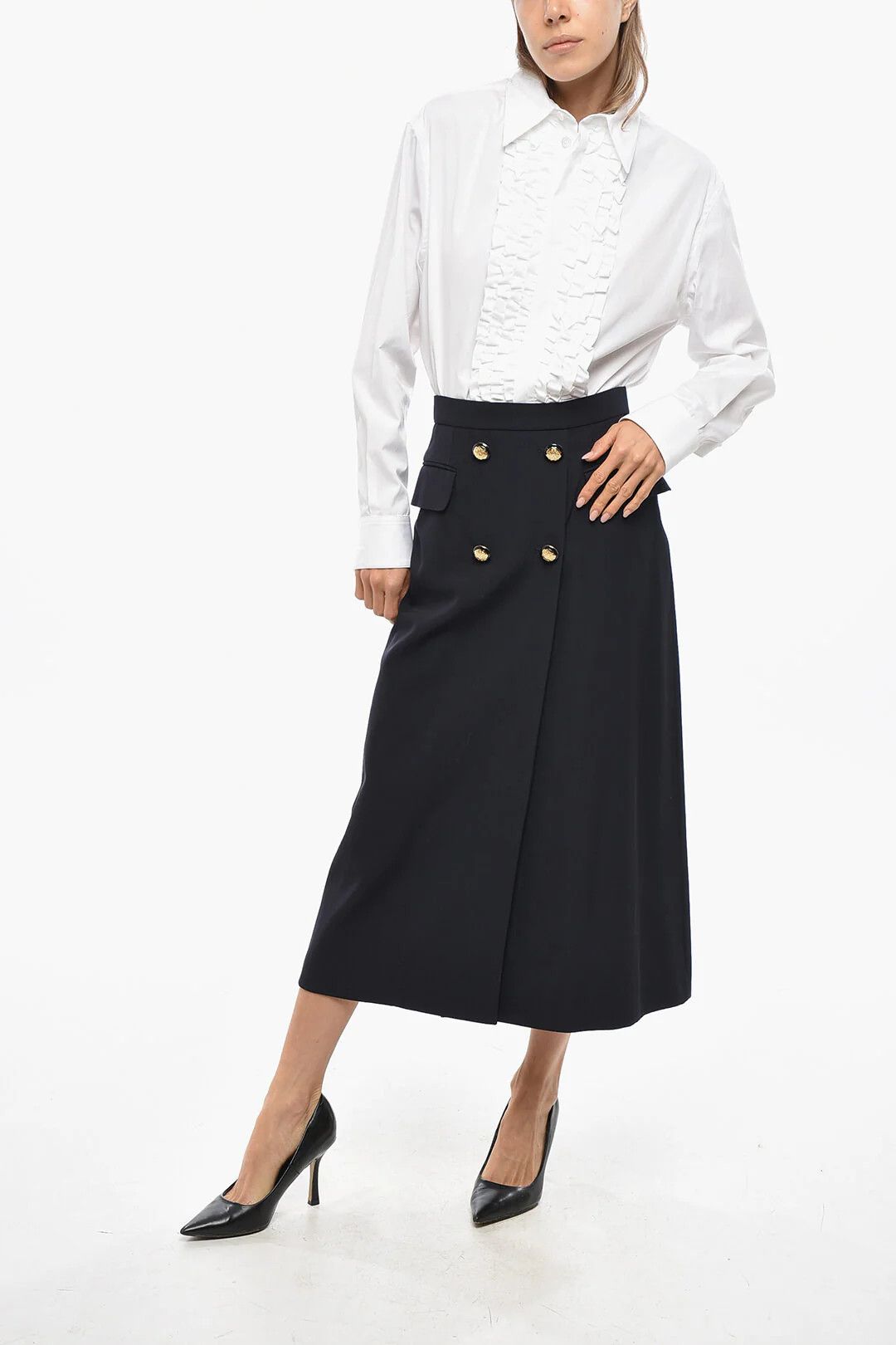 Alexander McQueen og1mm0426 Wool-Blend Skirt in Blue Size 26" / US 2 / IT 38 - 4 Thumbnail