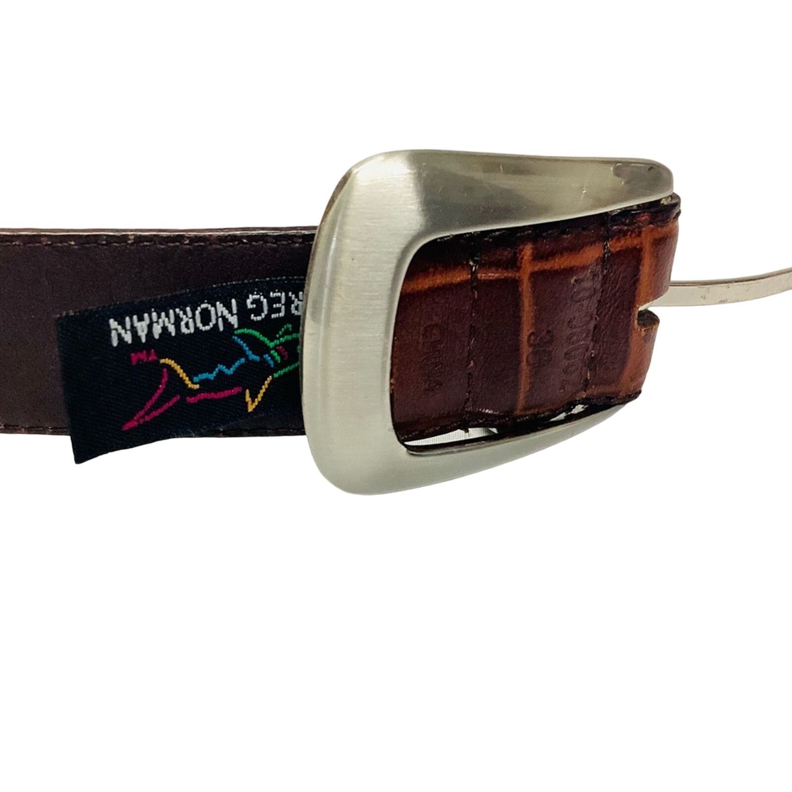 Greg Norman Greg Norman Mens Croc Brown Leather Belt Size 36 - 8 Thumbnail
