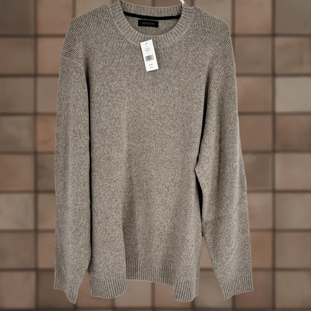 NAADAM Nadaam Men’s Cashmere Blend Crewneck Sweater 2XL Beige Pullover Long Sleeve Knit Casual, Business, Formal, Travel Mens Beige 2XL Crew Neck Sweater Size US XXL / EU 58 / 5 - 1 Thumbnail
