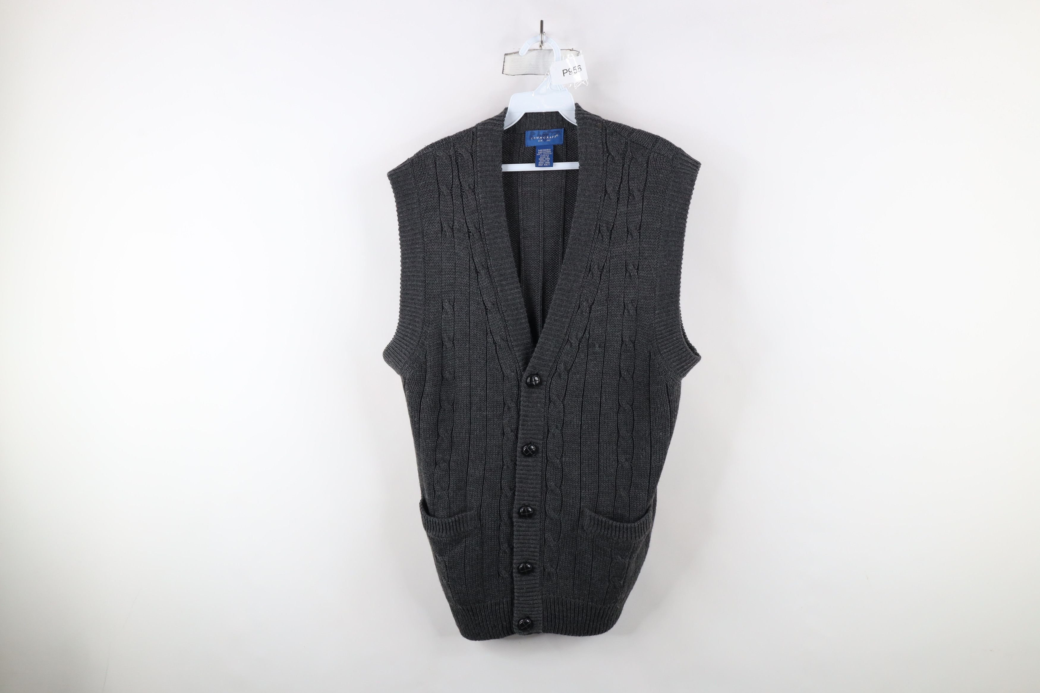 Vintage Vintage 90s Streetwear Cable Knit Cardigan Sweater Vest Gray Size US M / EU 48-50 / 2 - 1 Thumbnail
