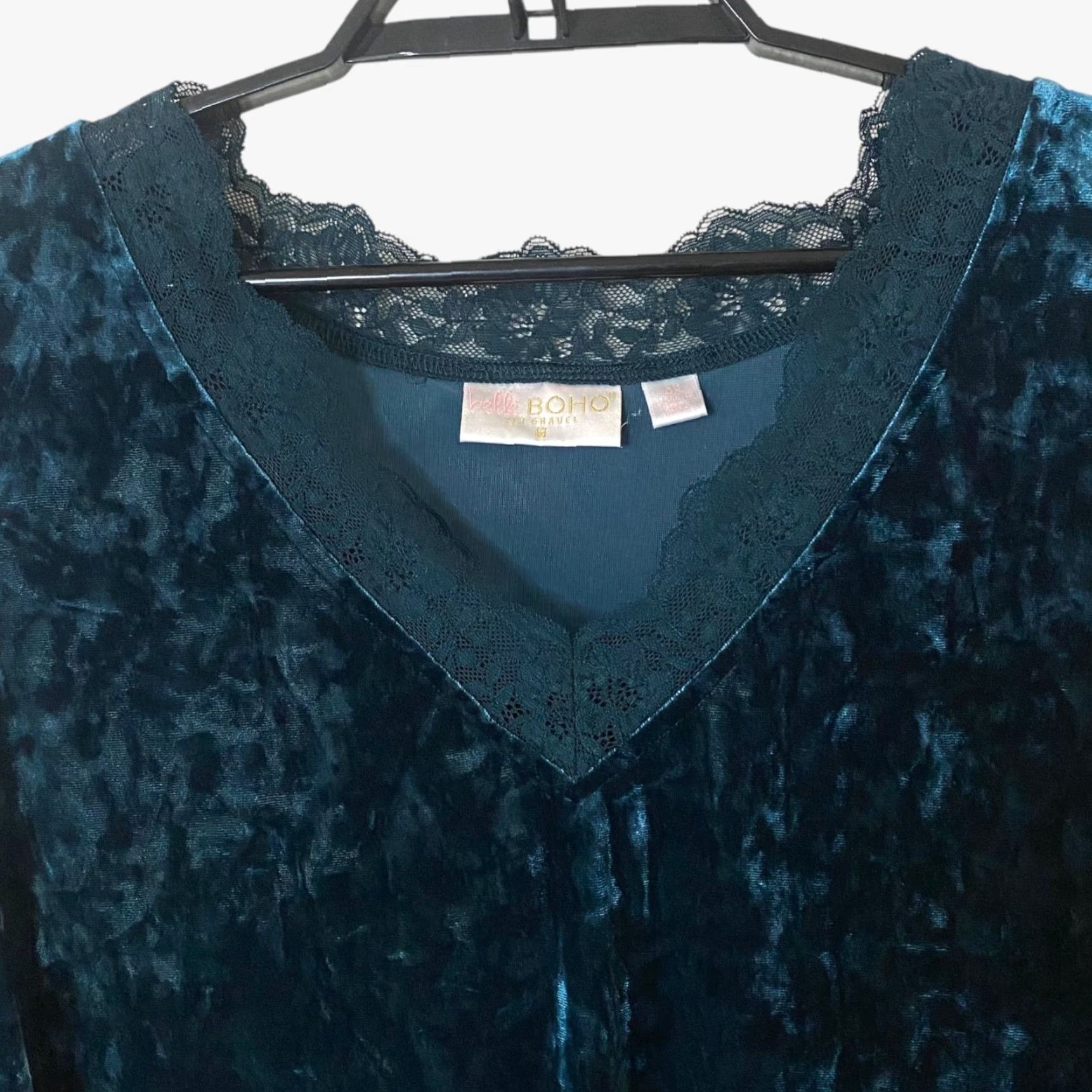 Velvet VINTAGE Belle Boho Kim Gravel Crushed Velvet Lace Trim V-Neck Tank Top Women's 4X Blue Size XXL / US 16-18 / IT 52-54 - 5 Thumbnail