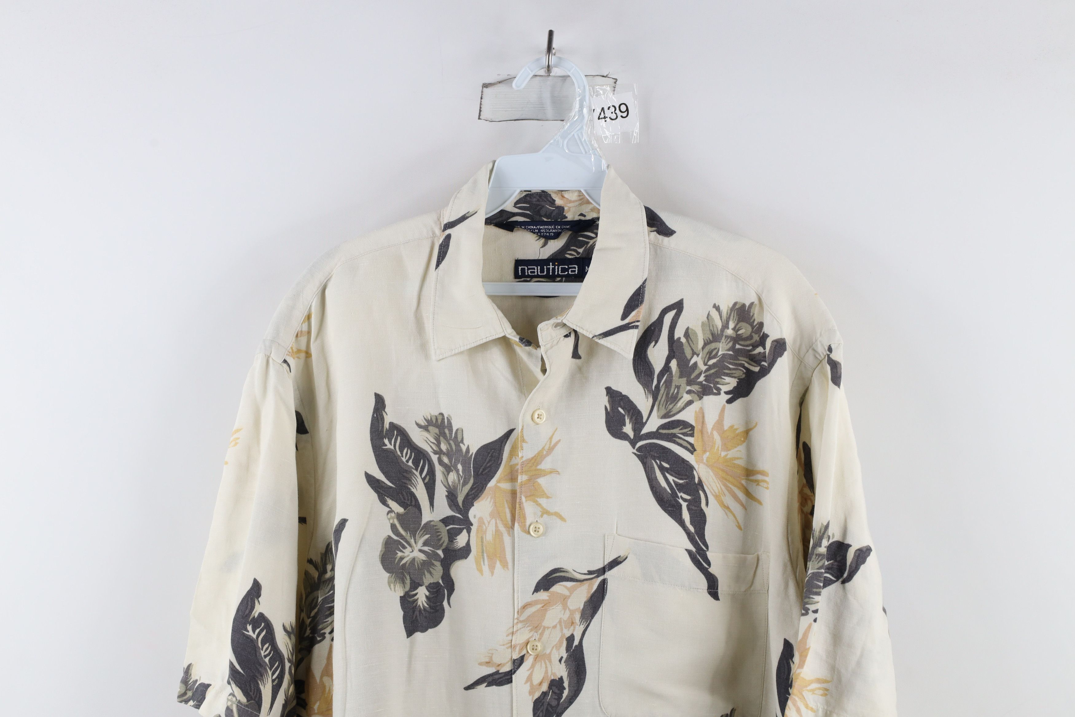 Nautica × Vintage Vintage 90s Nautica Distressed Blend Flower Button Shirt Size US M / EU 48-50 / 2 - 2 Thumbnail