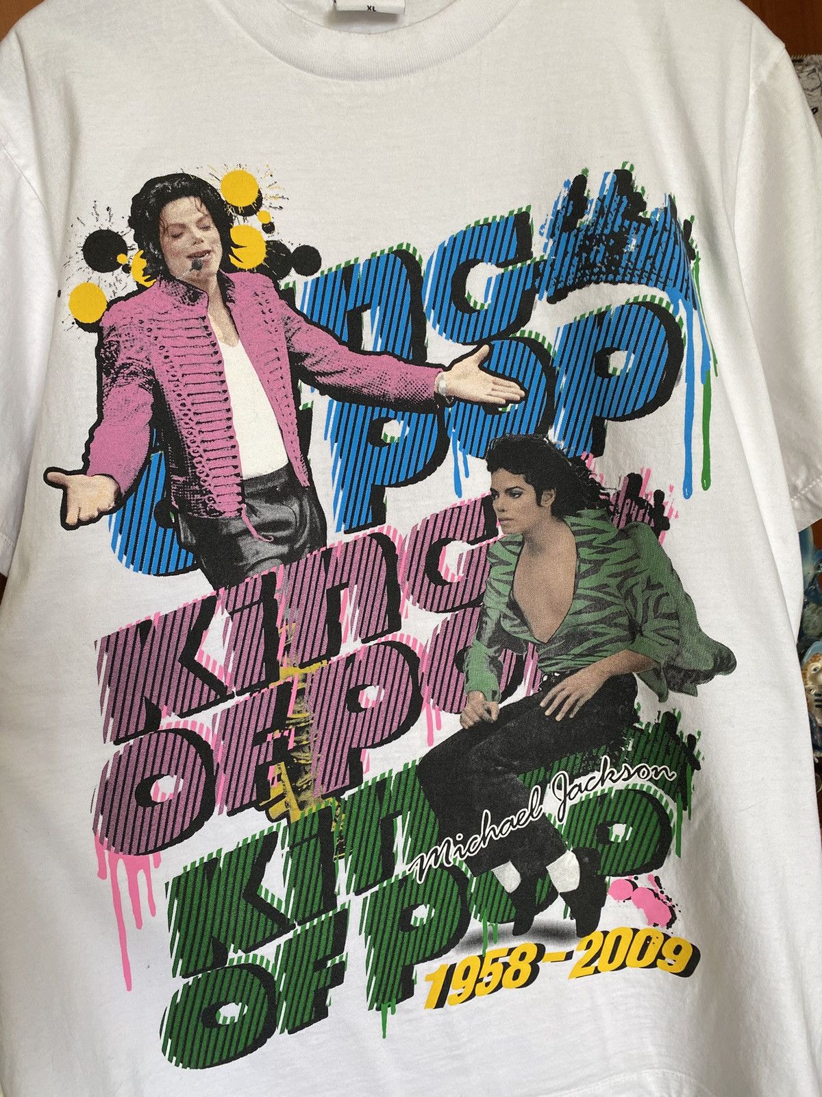 Band Tees × Michael Jackson × Vintage Vintage Michael Jackson King Of Pop Crazy Graphic Tee Shirt Size US XL / EU 56 / 4 - 5 Thumbnail