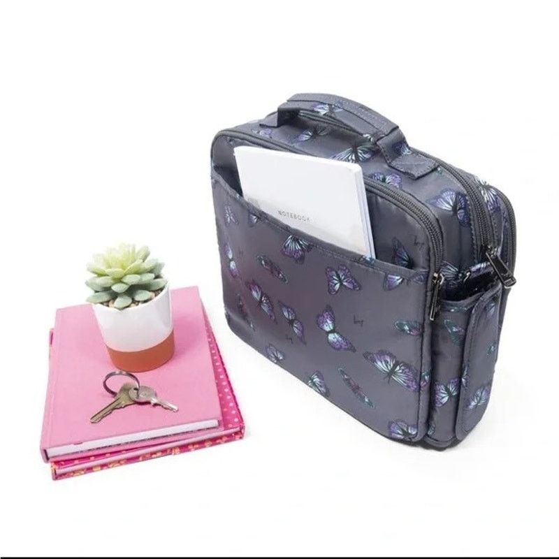 Designer LUG Navigator Butterfly Grey RFID Crossbody Tote Bag Size ONE SIZE - 3 Thumbnail