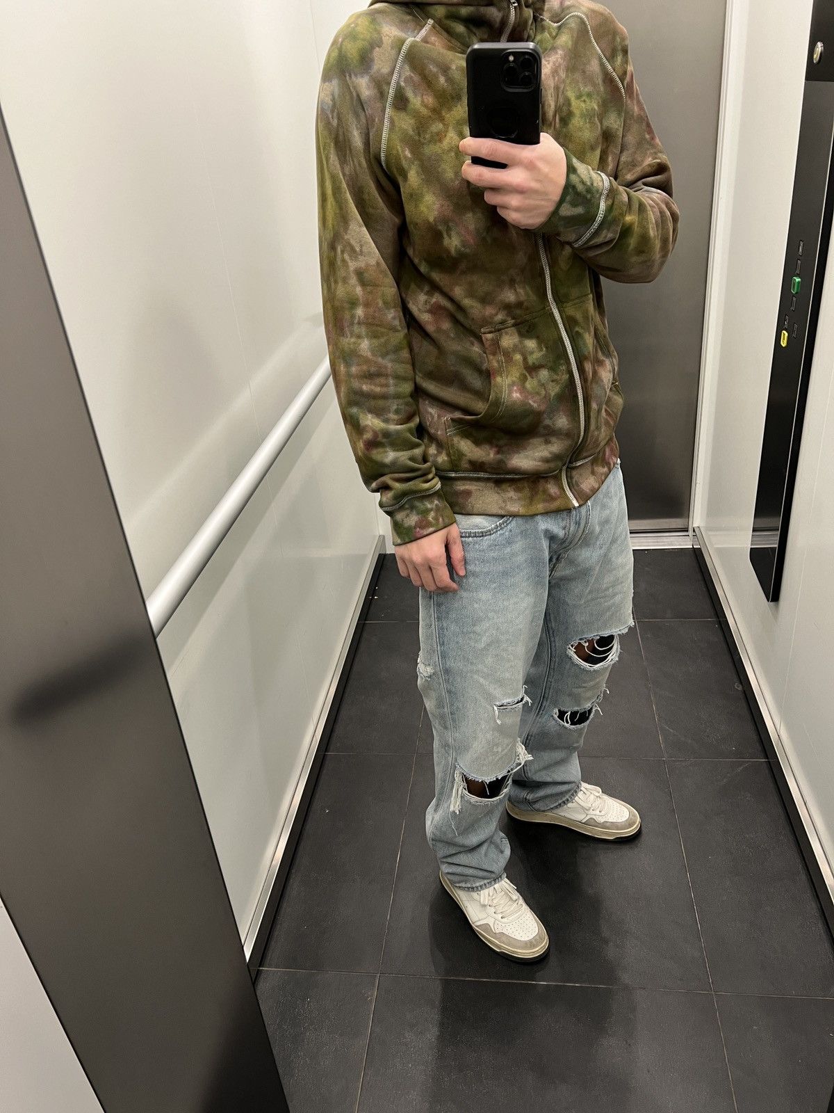 acne y2k full zip gimp camo tie dye solid hoodie