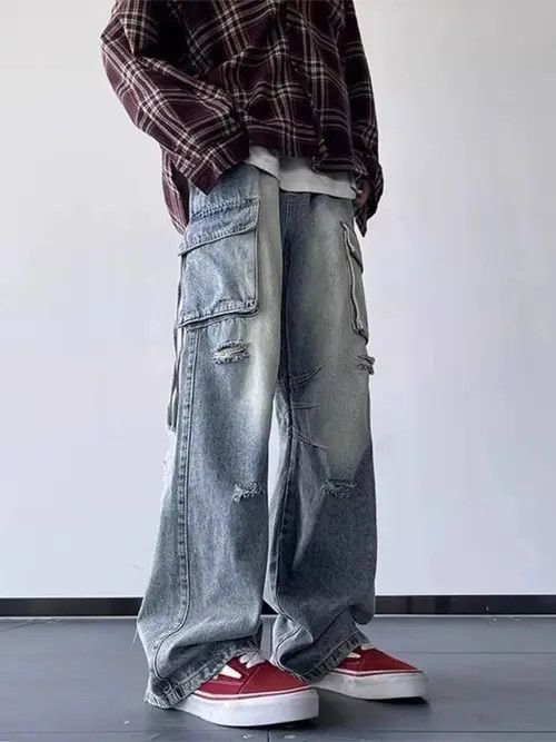 VIBE Blue Baggy Cargo Denim Jeans Size US 31 - 5 Thumbnail