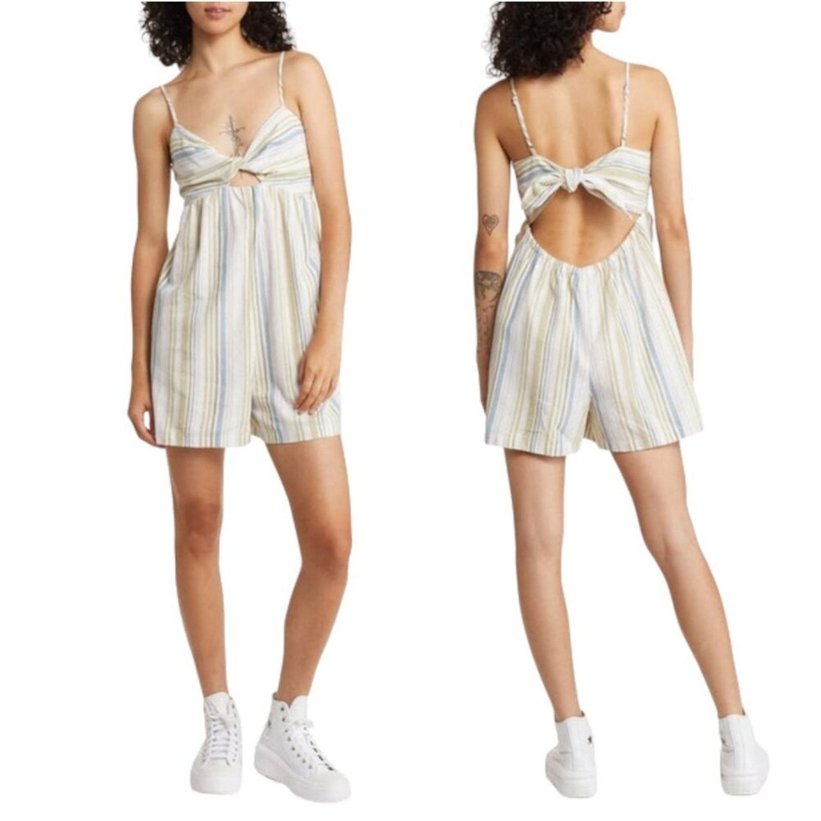 Topshop TopShop Stripe Linen Blend Romper Size 2 NWOT $65 MSRP Size 26" / US 2 / IT 38 - 1 Thumbnail