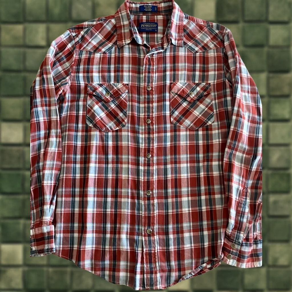 Pendleton VINTAGE Pendleton Shirt Mens M Red Frontier Plaid Pearl Snap Long Sleeve Button-Up Classic Fit Size US M / EU 48-50 / 2 - 1 Thumbnail