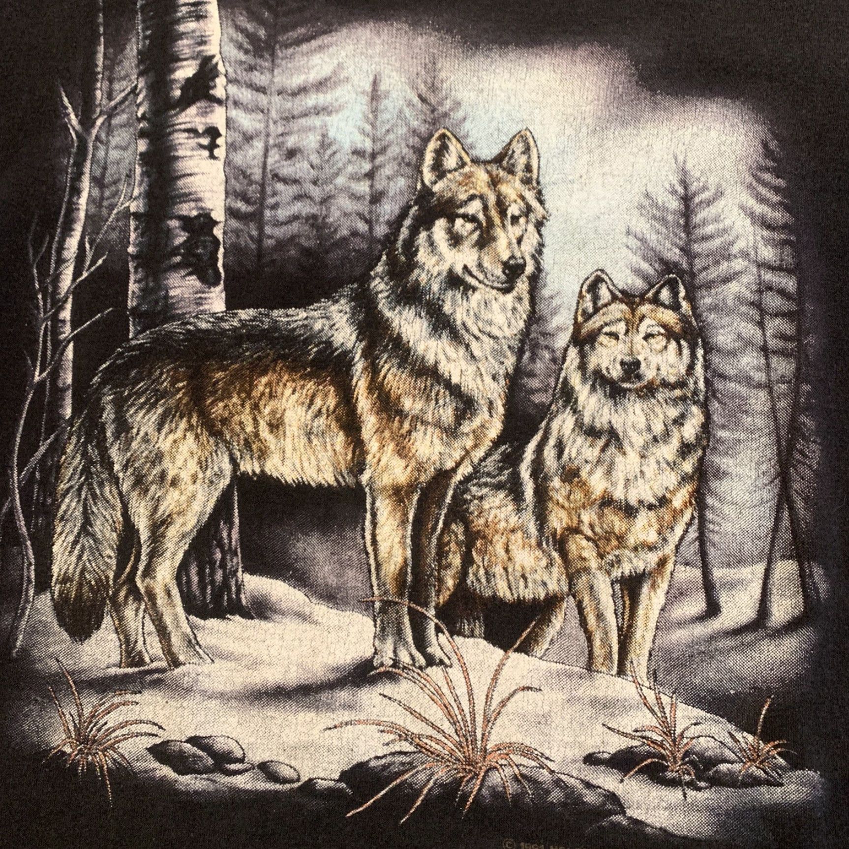 Vintage VINTAGE Holoubek Wolf Winter Scene T-Shirt | Mens | Adult Medium | Black | Wolves Snow Stitch Shirt Size US M / EU 48-50 / 2 - 2 Thumbnail