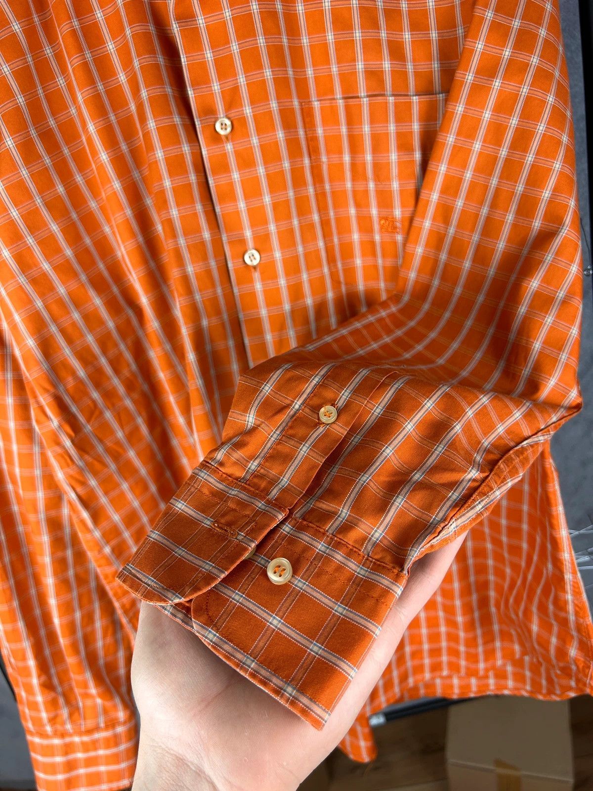Burberry × Designer Burberry London orange checked shirt high end mini logo haft Size US M / EU 48-50 / 2 - 9 Thumbnail