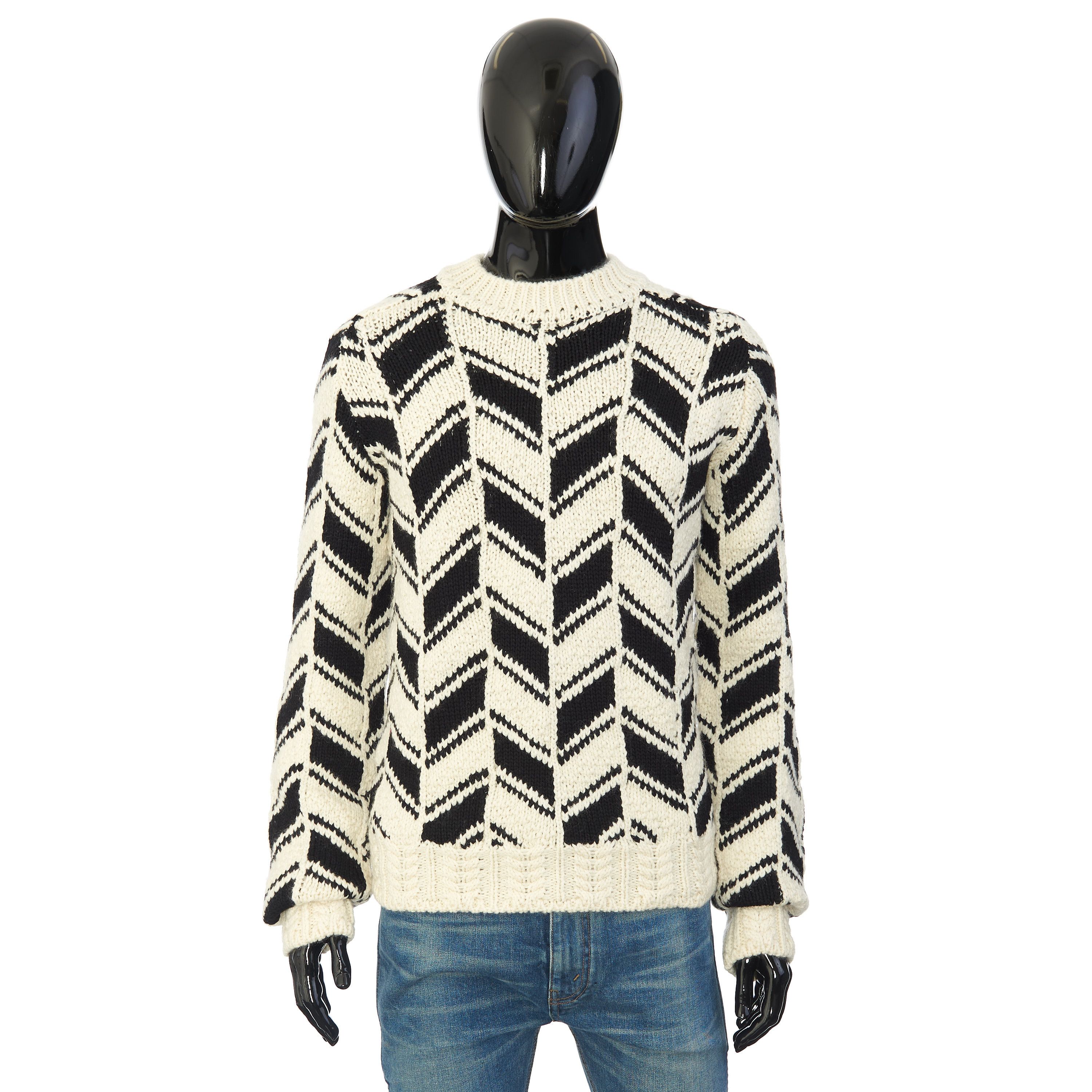 image of Saint Laurent Paris Sweater In Monochrome Chevron Jacquard in Black White, Men's (Size Large)
