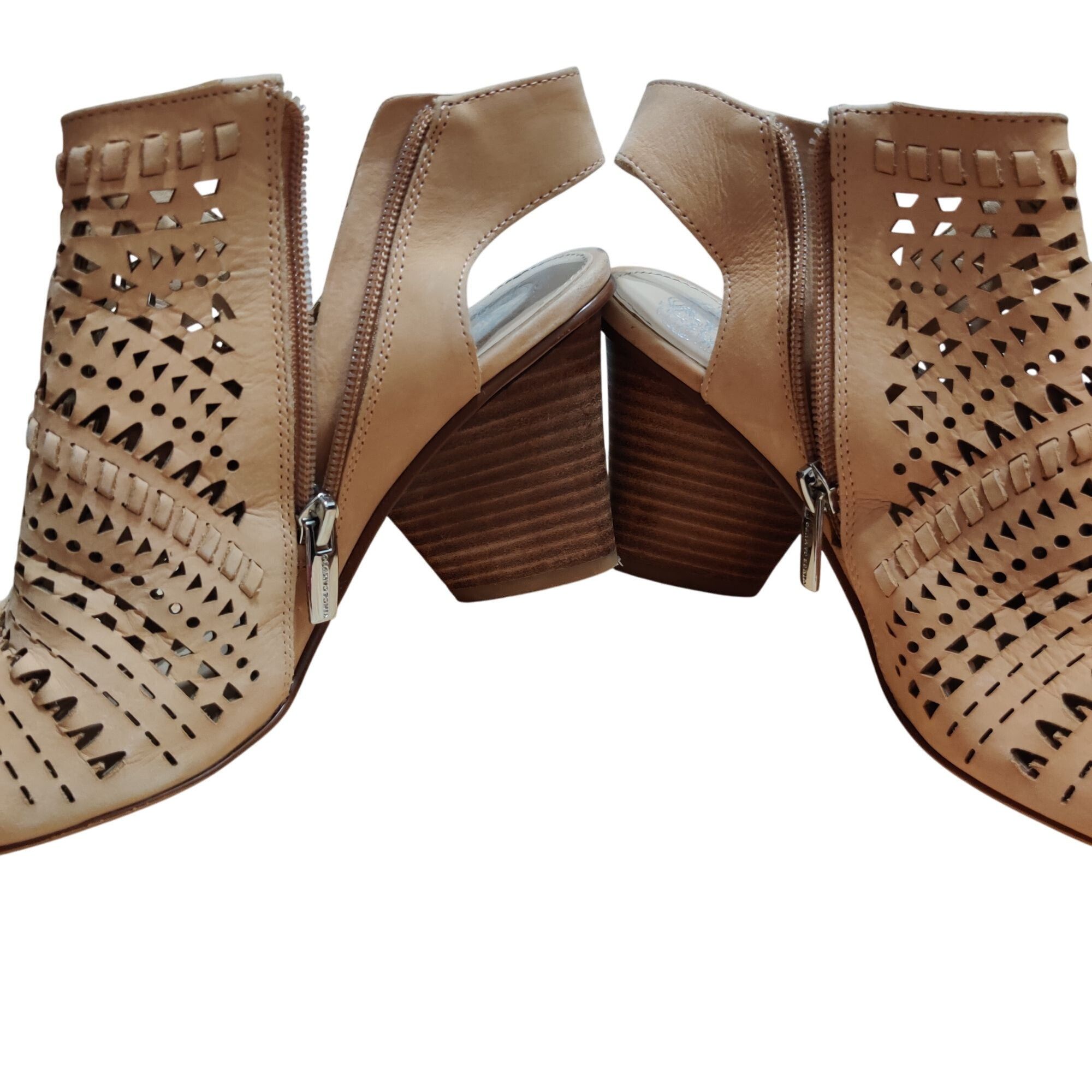 Vince Camuto Vince Camuto 8.5 Laser Cut Peep Toe Leather Sandals Tan Bloc Size US 8.5 / IT 38.5 - 5 Thumbnail
