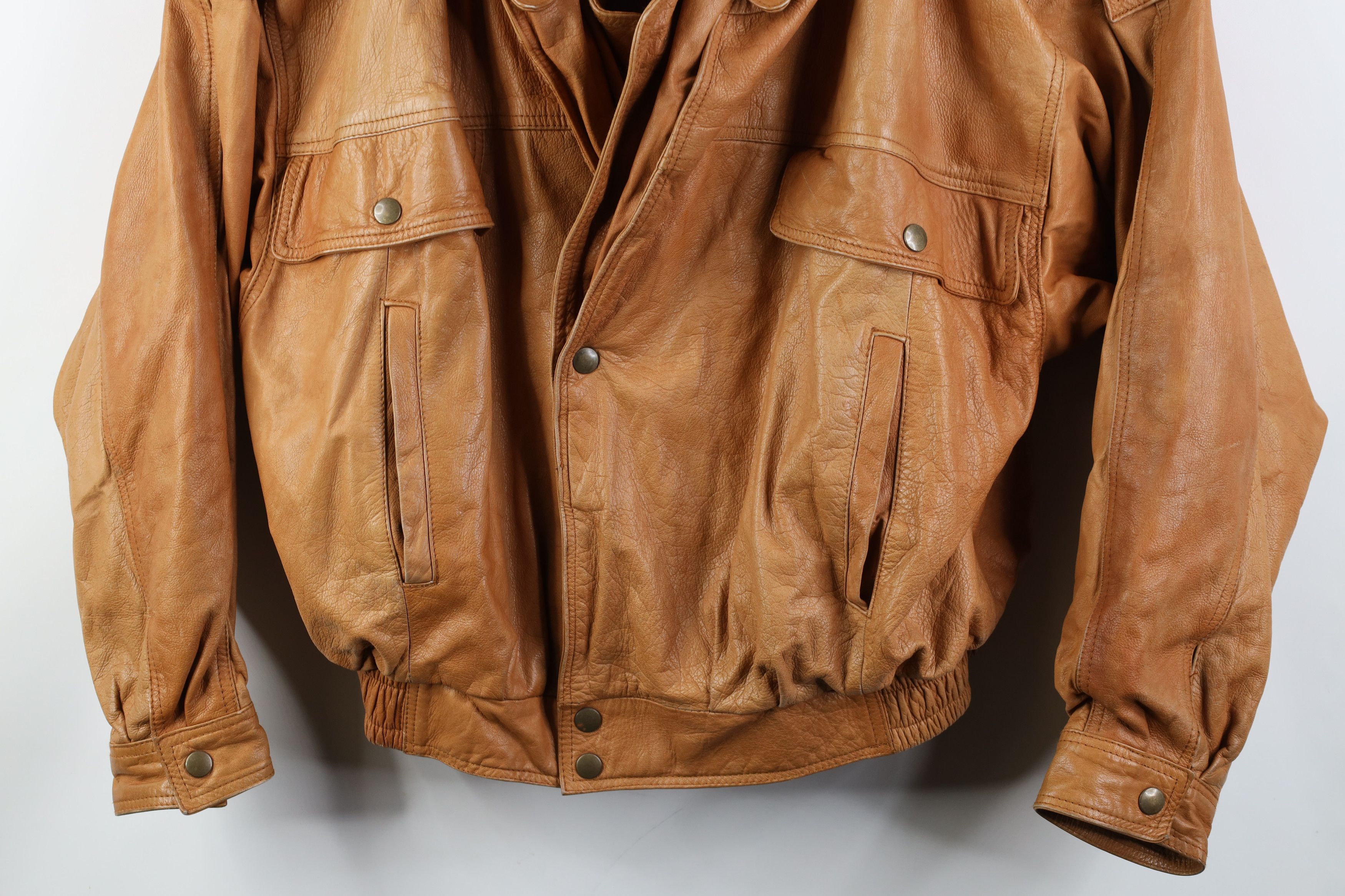 Vintage Vintage 90s Streetwear Collared Button Leather Bomber Jacket Size US S / EU 44-46 / 1 - 3 Thumbnail