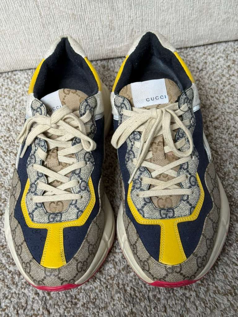 Gucci Gucci GG Rhyton Sneakers - Beige, Navy, & Yellow - Size 9+ Size US 9 / EU 42 - 10 Thumbnail