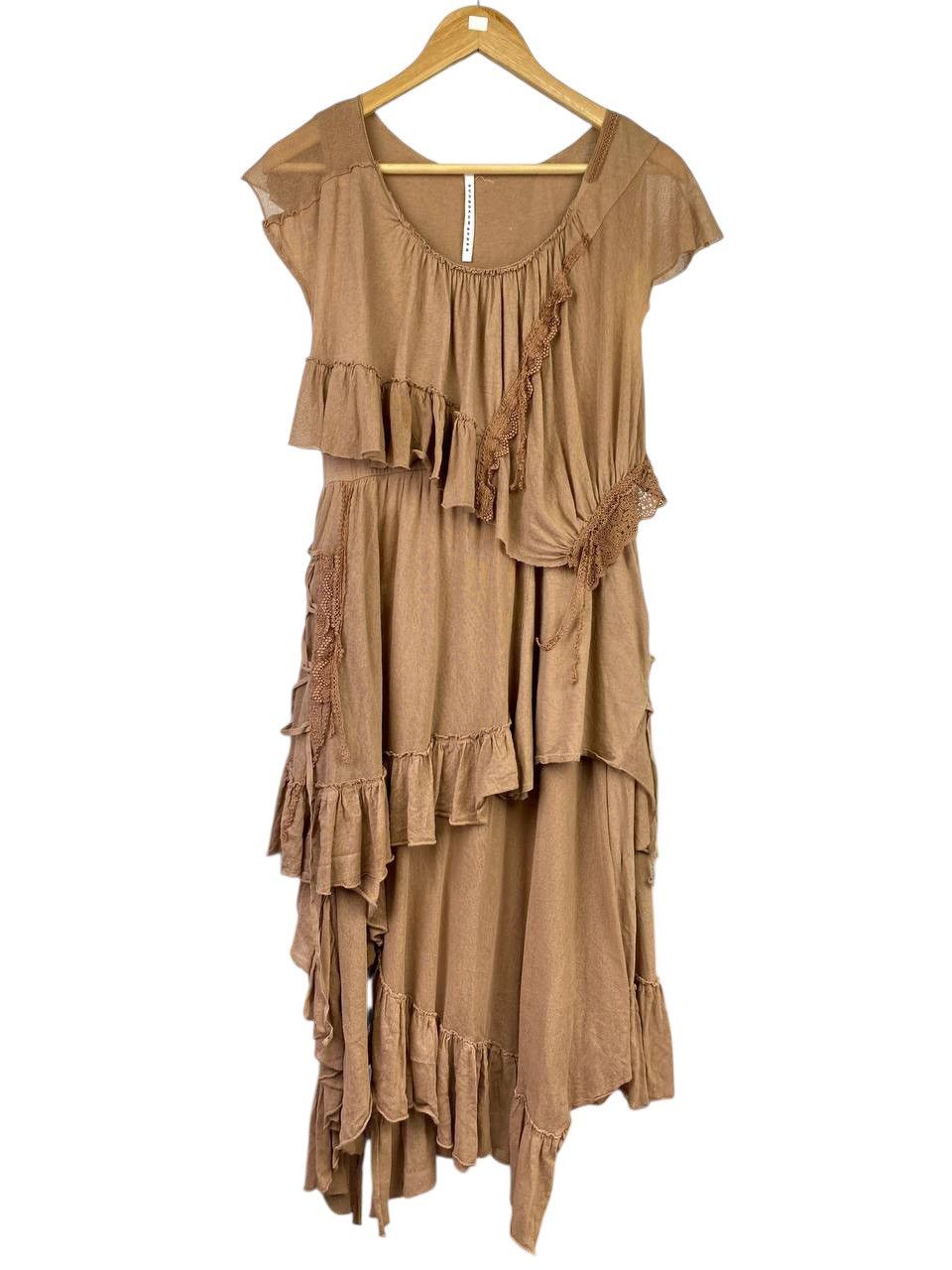 Sunao Kawahara Brown Tiered Ruffle Sleeveless Maxi Dress
