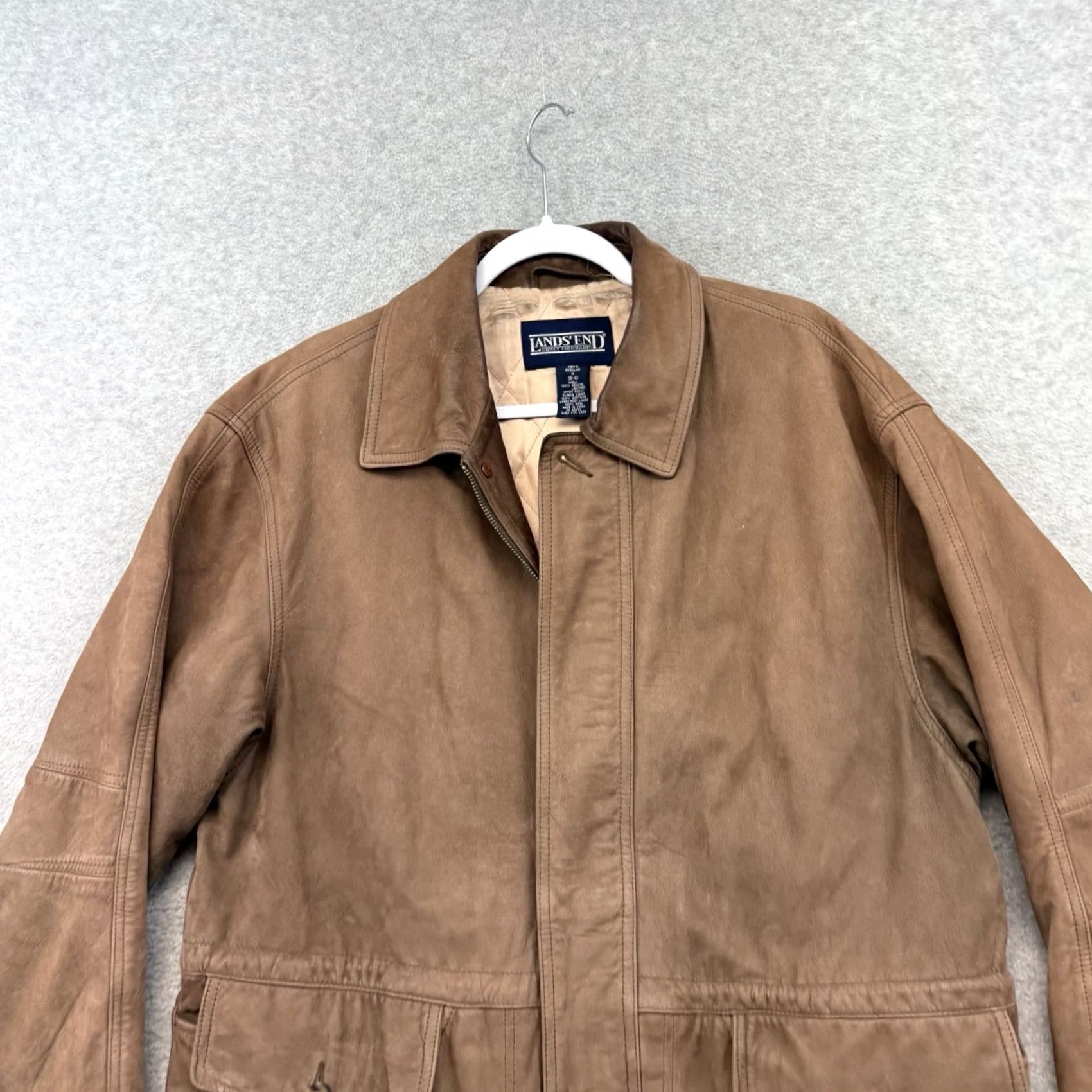 Lands' End VINTAGE Lands' End Leather Chore Bomber Jacket Mens M Brown 90s Outdoor Fall Winter Spring Zip Collared Size US M / EU 48-50 / 2 - 3 Thumbnail