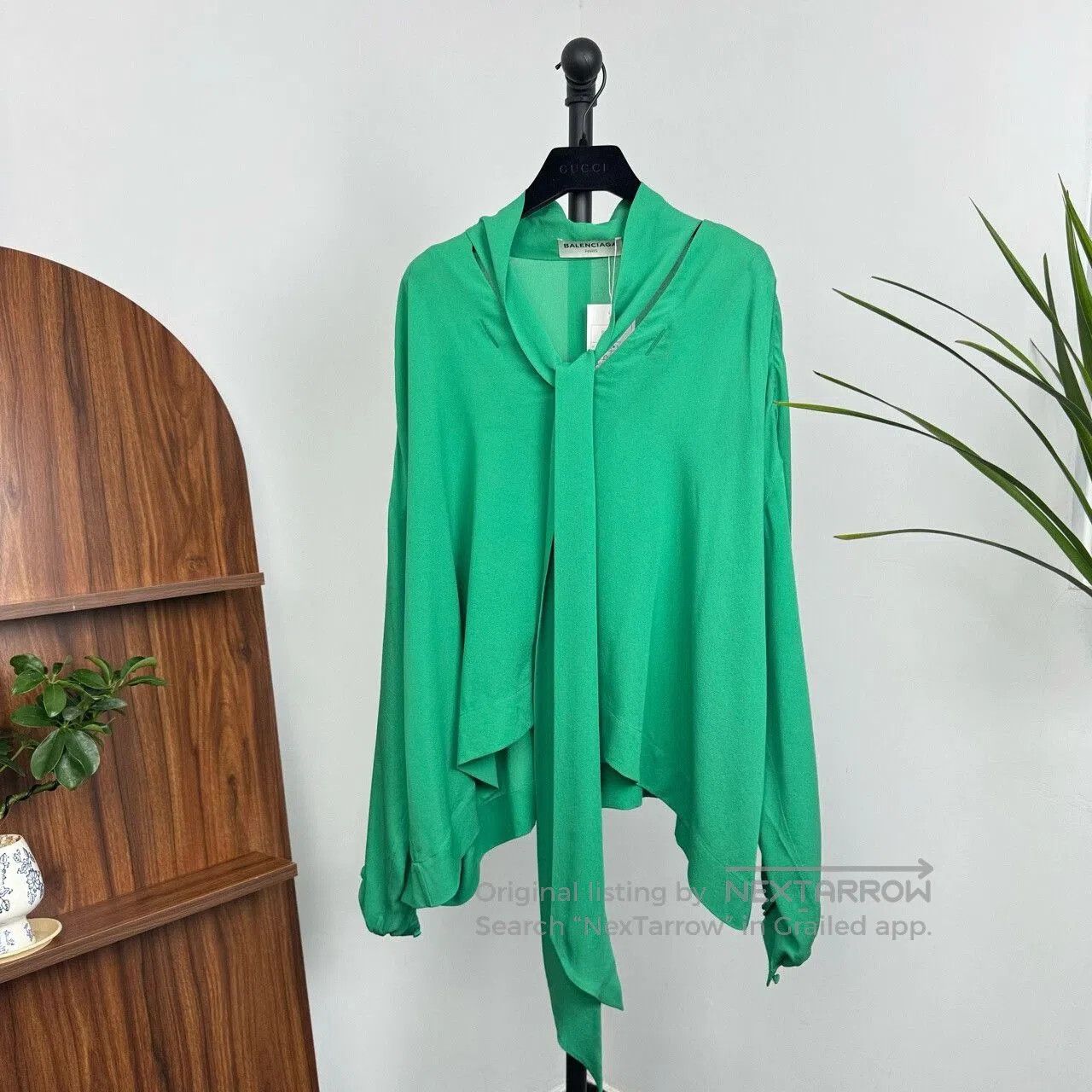 balenciaga green silk blouse size 36.