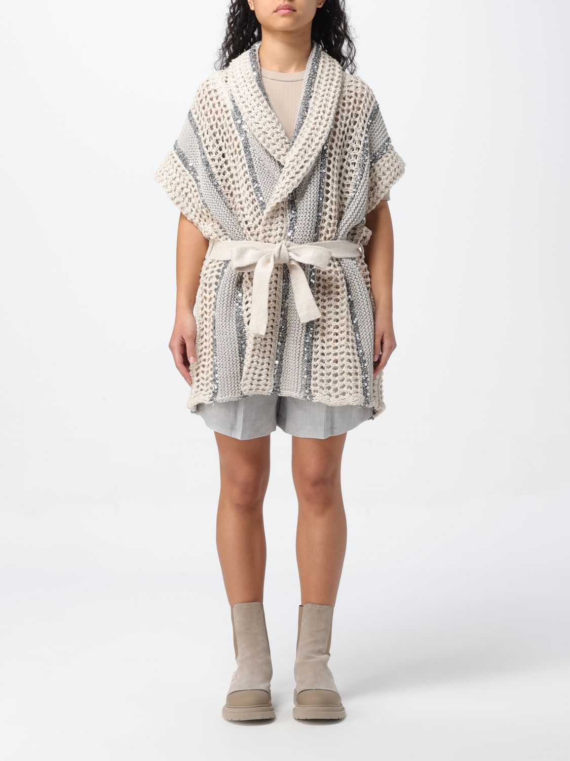 image of Brunello Cucinelli Cardigan Woman Beige, Women's (Size Medium)