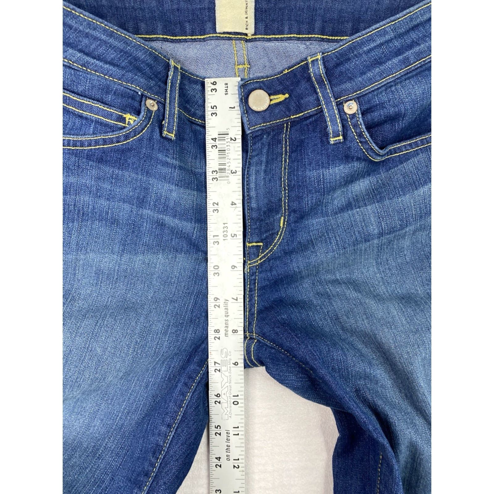 Vintage Rich & Skinny Jeans Women Dark Wash Sz 29 Low Rise Ankle Distressed Stretch 5-Pocket Denim Size 29" - 7 Thumbnail