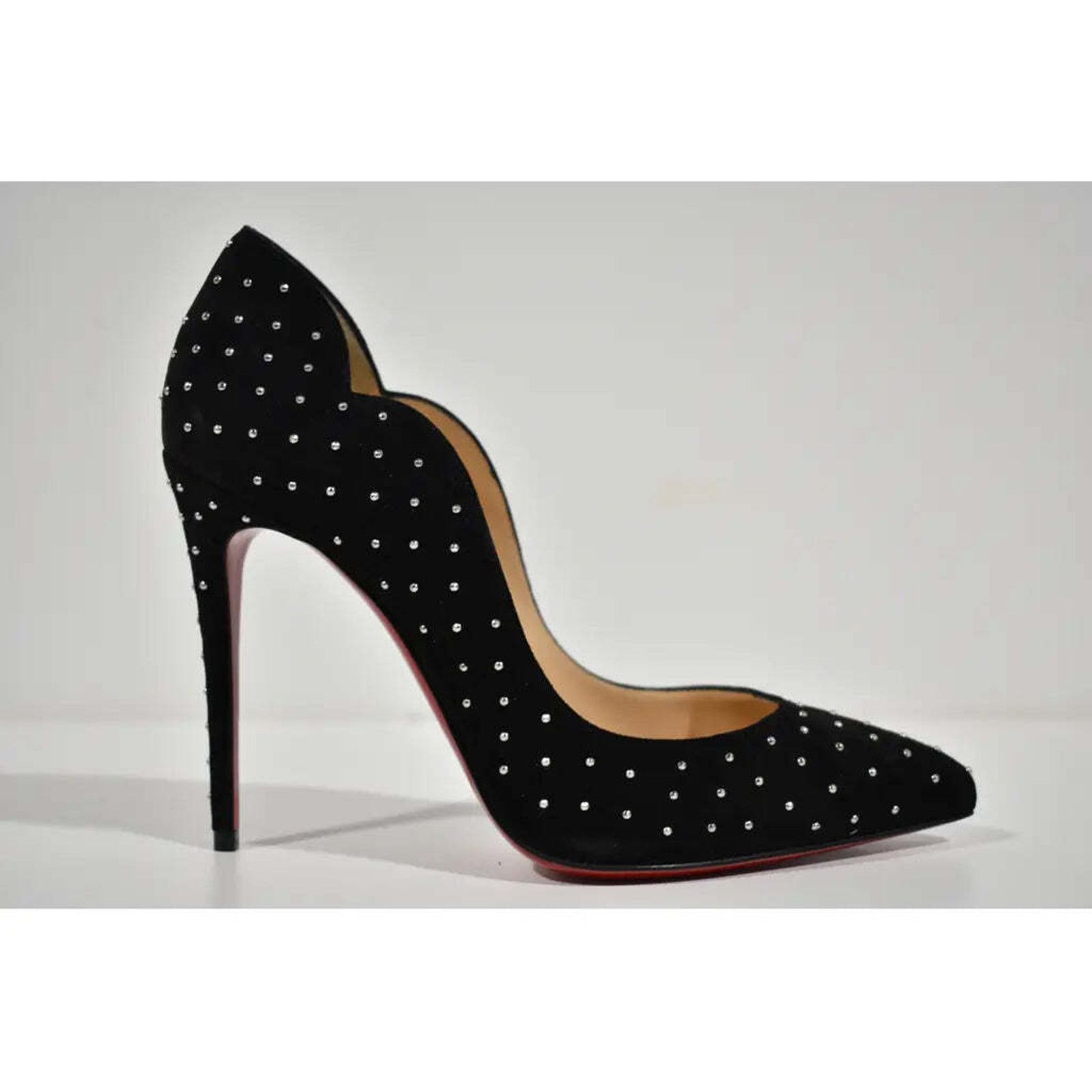 Christian Louboutin Hot Chick Plume 100 Black Silver Stud Suede Heel Pump 36.5 Size US 6.5 / IT 36.5 - 2 Thumbnail