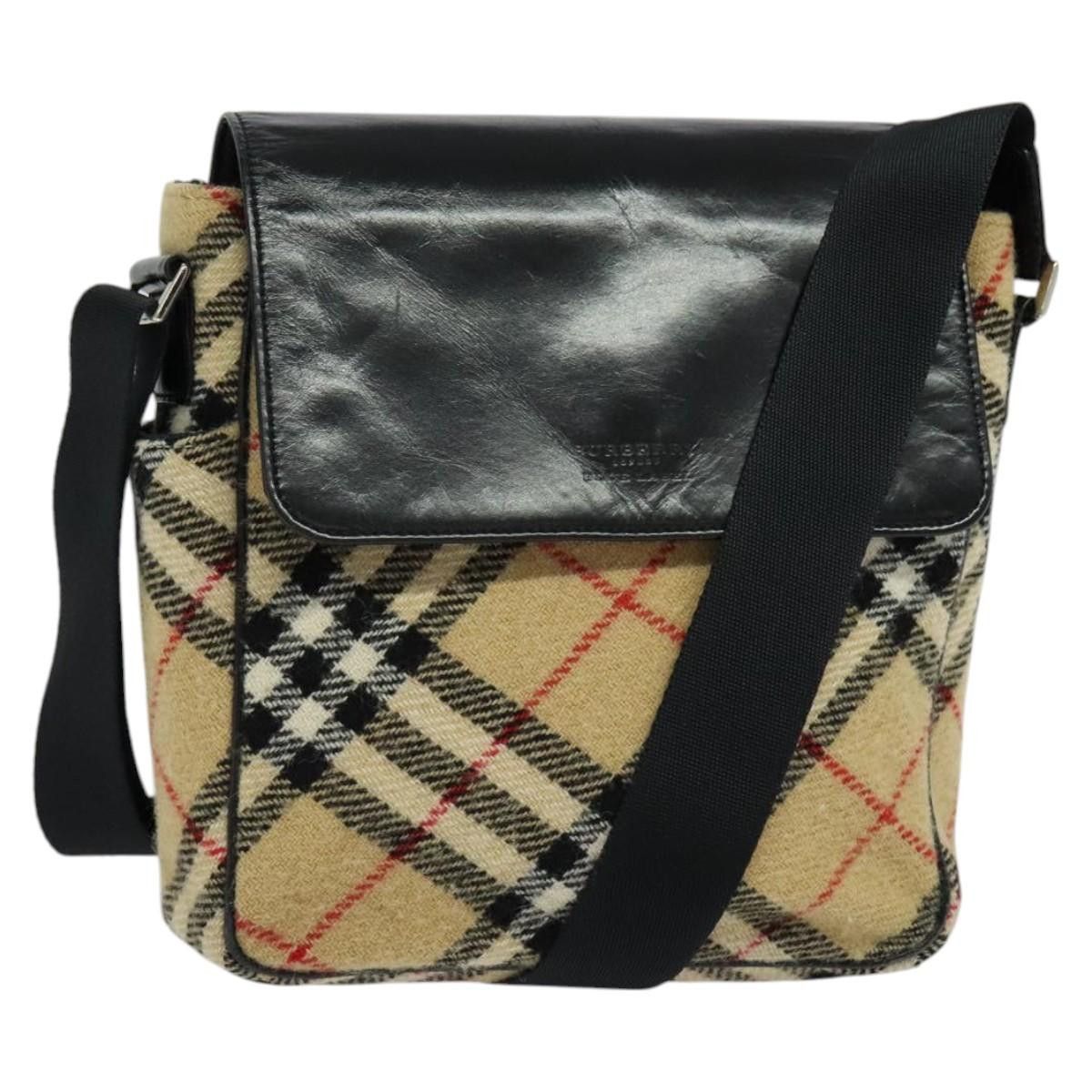 Burberry Nova Check Blue Label Shoulder Bag Wool Beige Auth Mx096, Women's