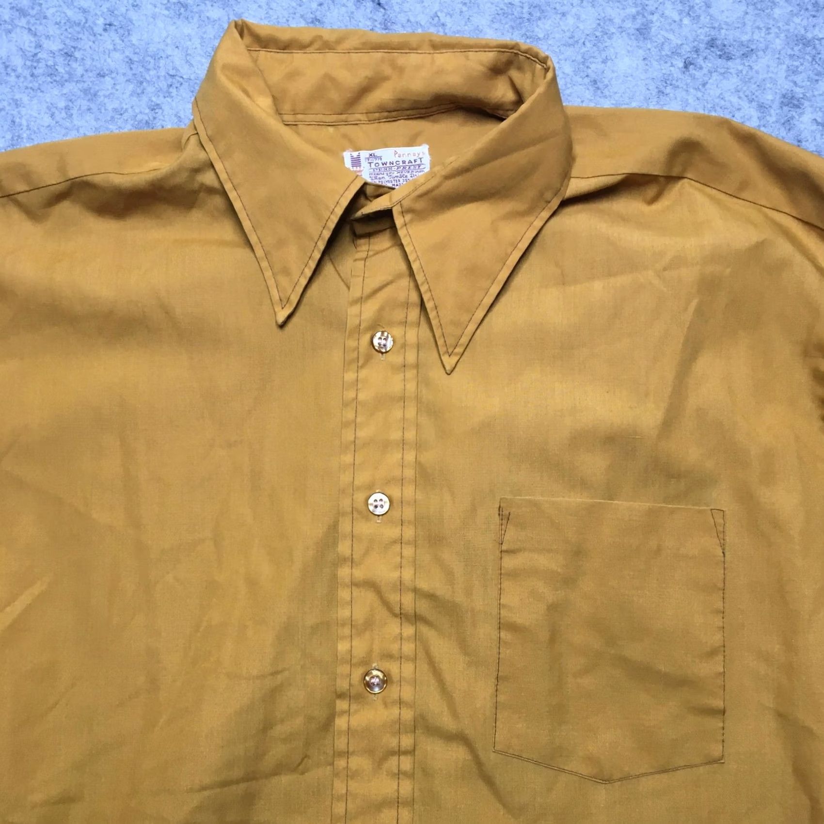 Vintage VTG Towncraft Dress Shirt Mens XL 17.5 Yellow Penn-Prest 70s Button Up Penneys Size 46R - 3 Thumbnail