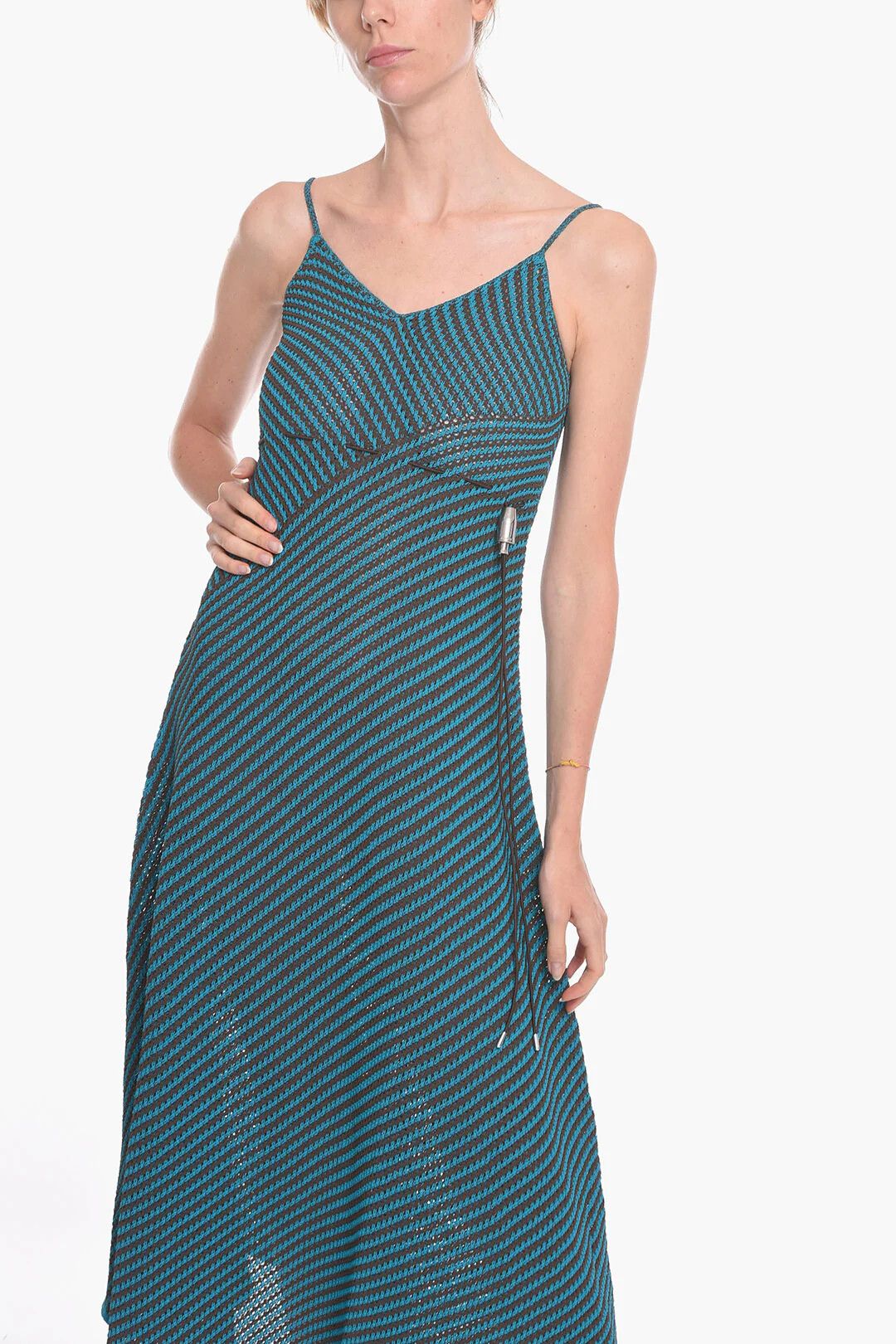 Bottega Veneta og1mm0426 Striped Cotton-blend Maxidress in Light Blue Size L / US 10 / IT 46 - 4 Thumbnail
