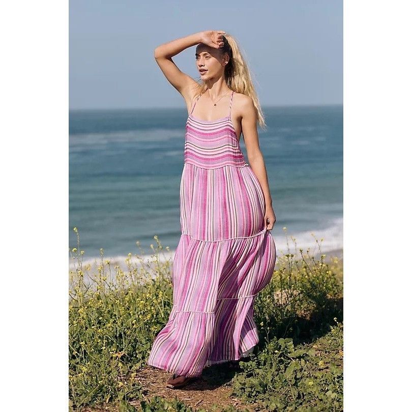 Anthropologie Anthropologie Striped Pink Maxi Dress Cover-Up Size S / US 4 / IT 40 - 1 Thumbnail