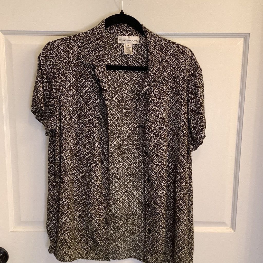 Evan Picone Women's Evan-Picone Blouse, Size M, Black ,brown & White Size M / US 6-8 / IT 42-44 - 2 Thumbnail