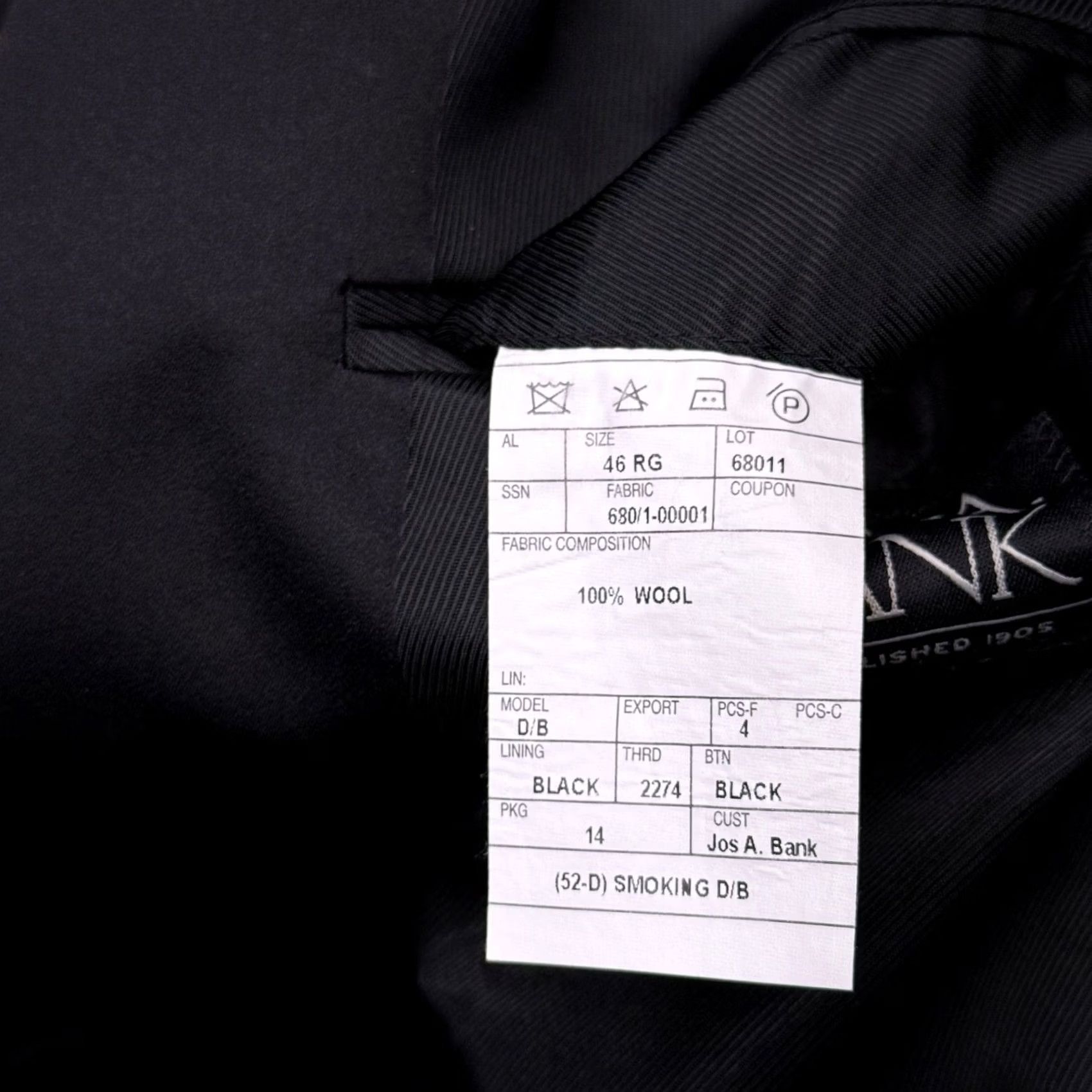 Jos. A. Bank Jos. A. Bank Tuxedo Suit 46R Black Double-Breasted Wool 2 Piece Formal Pants 40w Regular Inseam 32in Men 46 Chest Peak Lapel Classic Size 46R - 7 Thumbnail