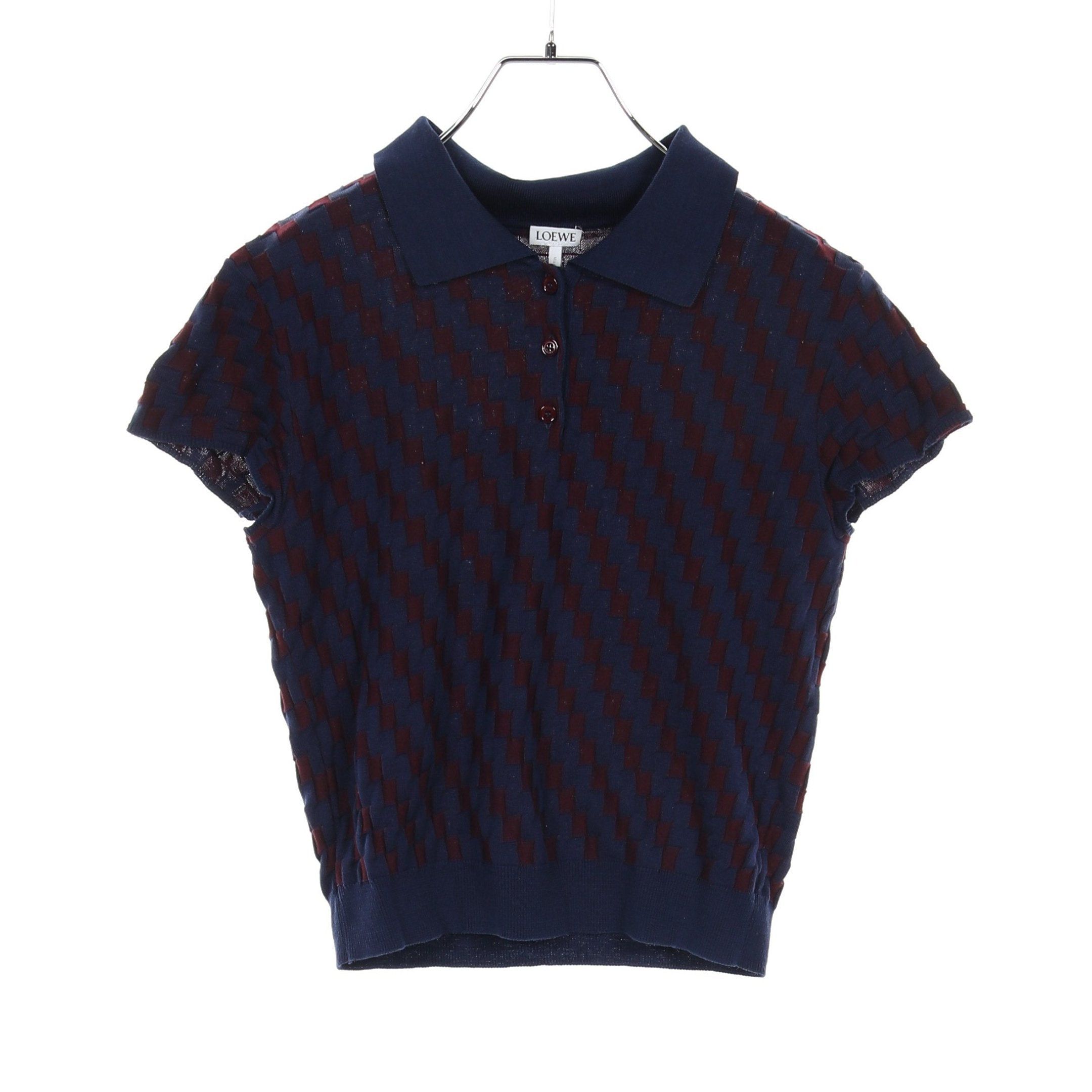Loewe Loewe Polo Sweater Shirt Knit Short Sleeve All-Over Pattern Cotton Navy Bordeaux Size ONE SIZE - 1 Thumbnail